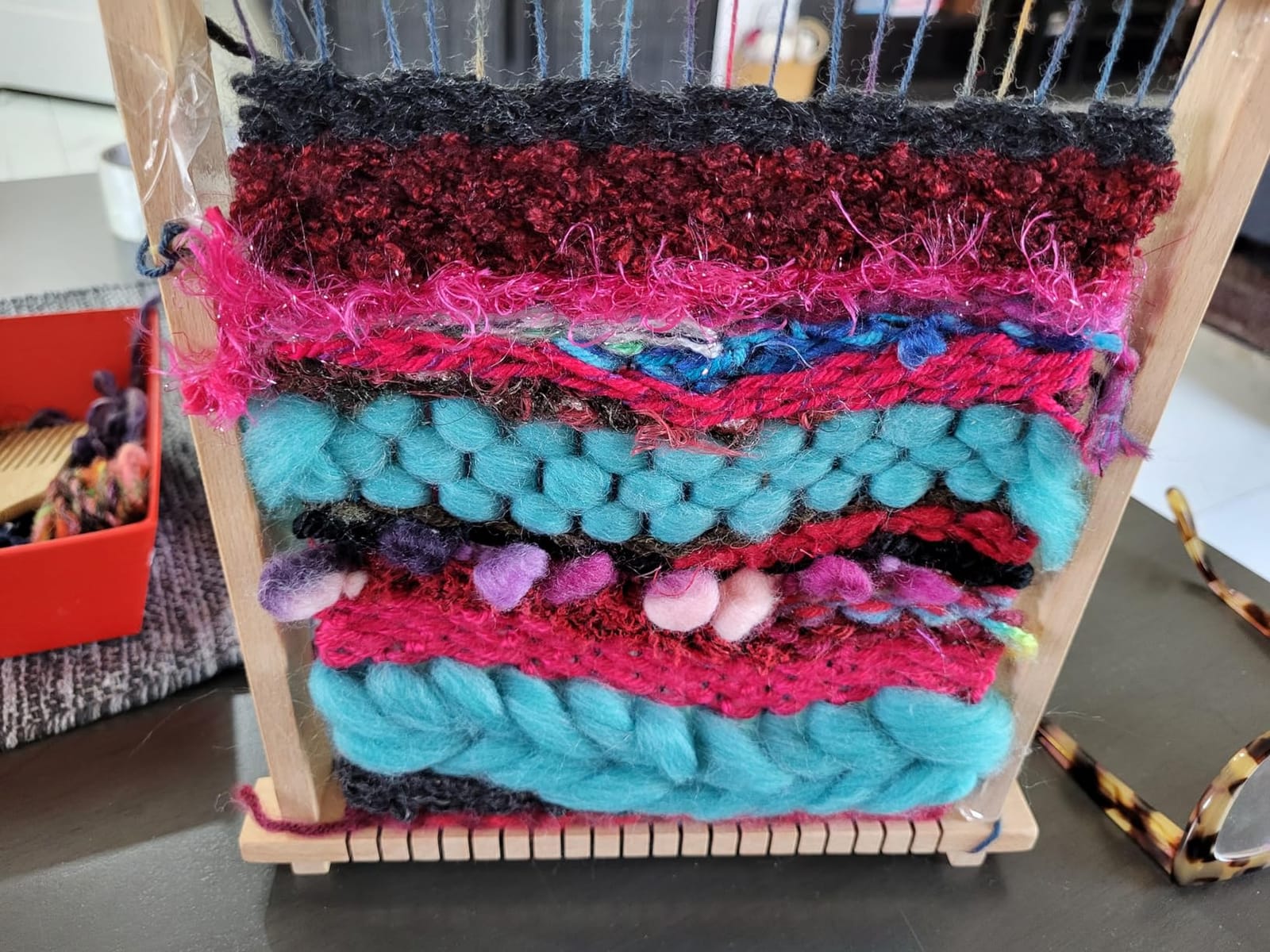 Weaving Loom for Kids,Knitting Loom Kit Crafts for Kids Ages 8-12 Beginners | Lemonfilter 9.4x11inch kids Weaving loom Yarn Kit for Adult, Wooden Frame DIY Coaster Tapestry Arts Gifts for Girls customer photo 2