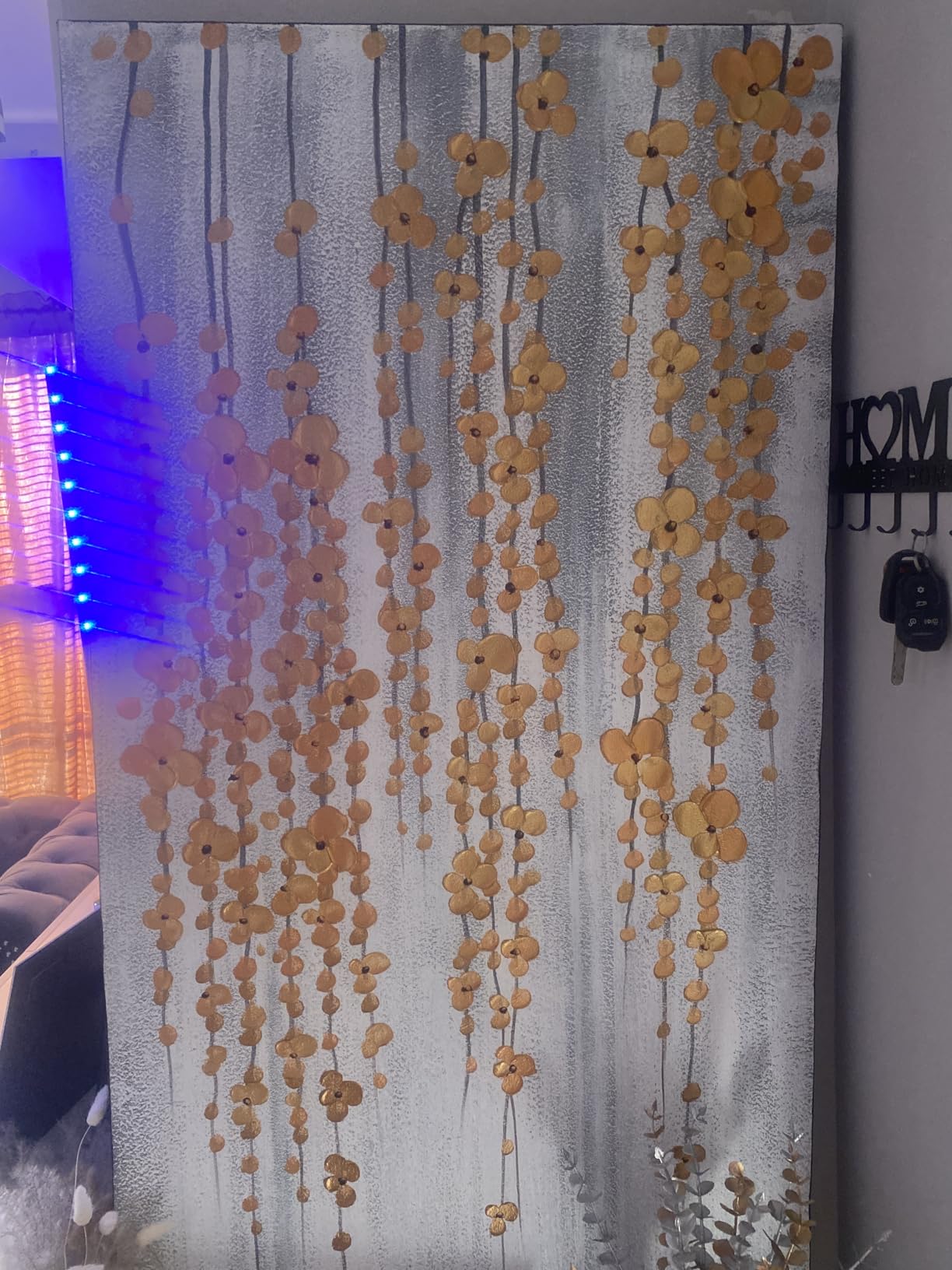 Yotree Paintings, 30X60 Inch Painting Oil Hand Painting Silver-gold Flowers Paintings 3D Hand-Painted On Canvas Abstract Artwork Art Wood Inside Framed Hanging Wall Decoration Abstract Painting customer photo 1