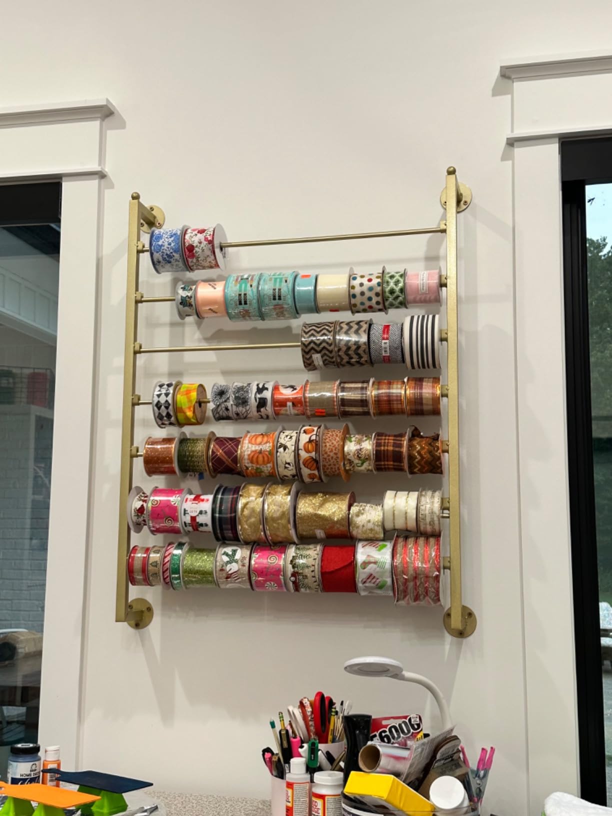 ikare Ribbon Storage Organizer, Wall Mounted Ribbon Organizer, Wrapping Paper Rack, 7-Tier Metal Ribbon Storage for Craft Room, Flower Shop, Christmas Gift Wrapping Paper customer photo 2