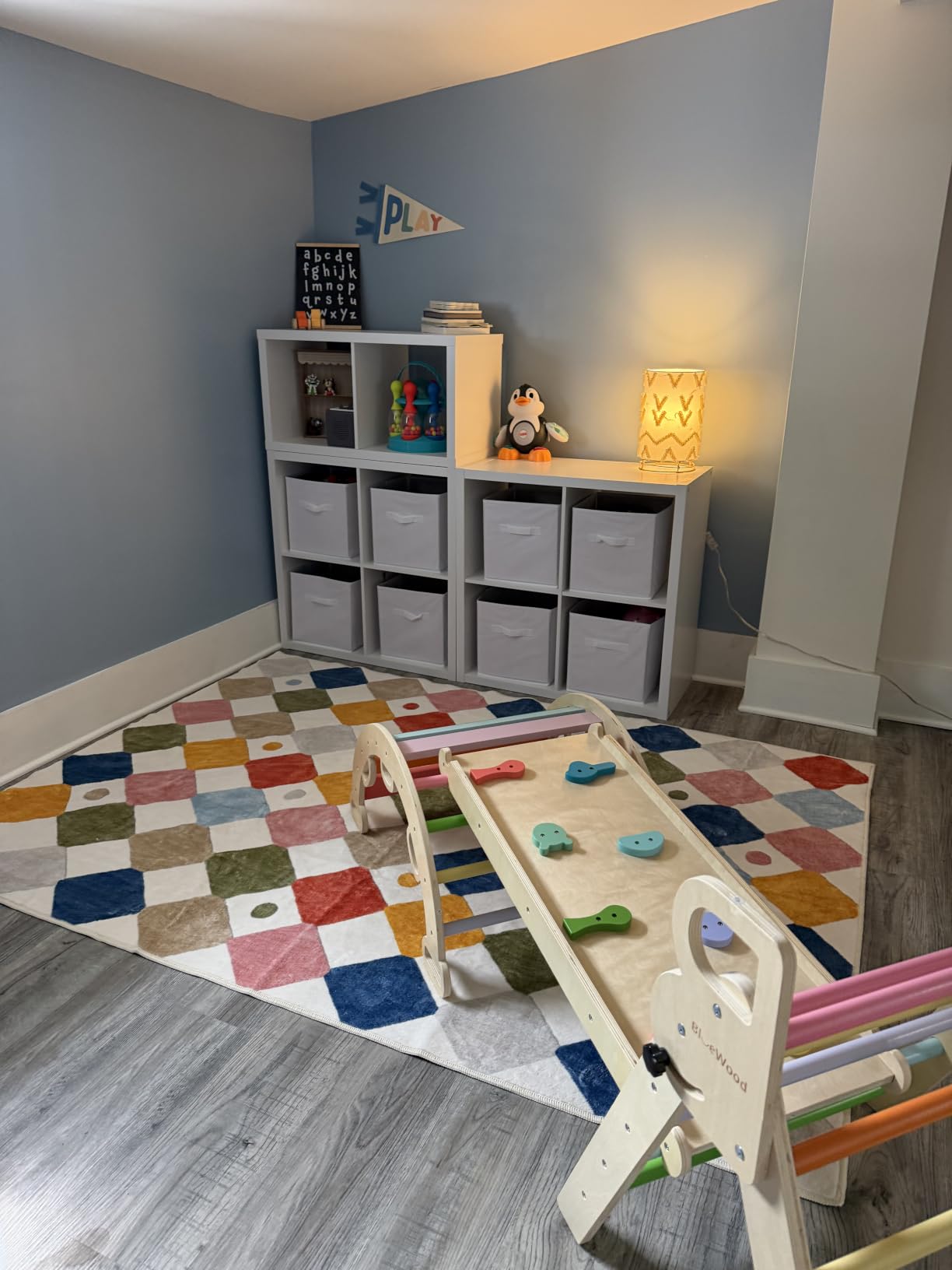jinchan 5x7 Nursery Rug Washable Kids Playroom Rug Colorful Classroom Decor | Soft, Non-Slip, Cute, Kid-Friendly, Checkered Diamond Design, Play Mat, Cream Background, Bedroom, Dorm, Daycare, Living Room customer photo 1