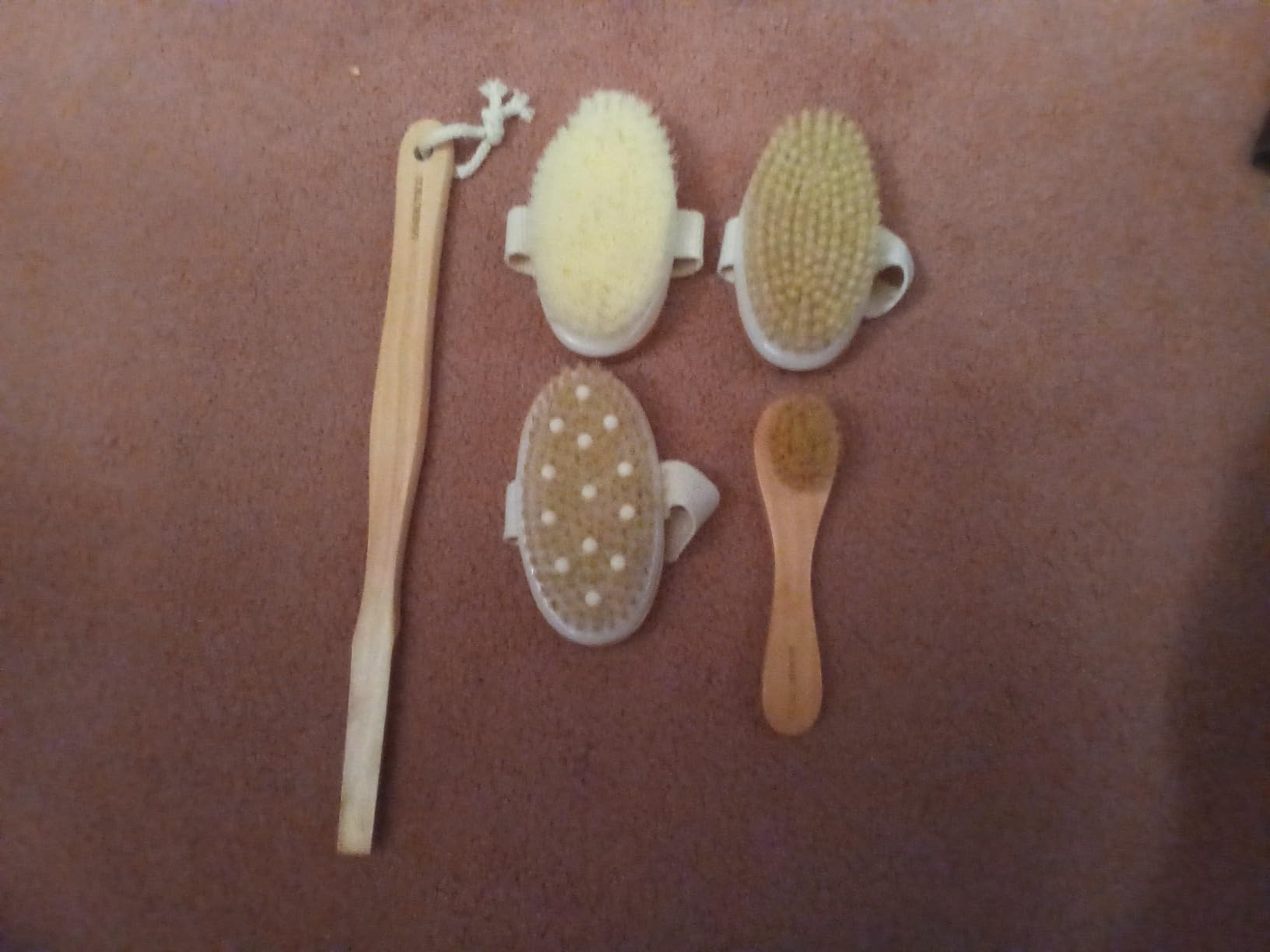SAMEBUTECO Dry Brushing Body Brush Set with Slide-in Long Handle, 4-in-1 Wooden Bath Scrubber with Face Brush & 3 Interchangeable Heads (Boar Bristle, Soft Washer, Nodal Massager) for Exfoliating customer photo 2