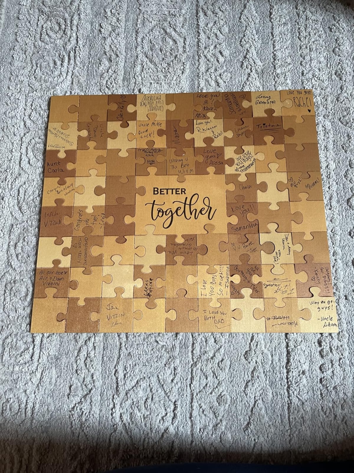 Motipuns 66 Pcs Wedding Puzzle Guest Book Alternative Wooden with Stand | Wood Pen and Stand Included, Interactive Signing for Engagement Anniversary, Puzzle Keepsake customer photo 1
