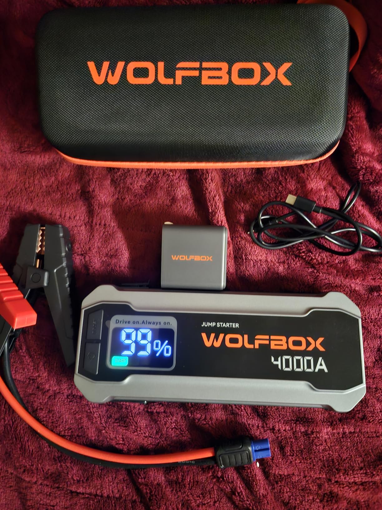 WOLFBOX 4000A Jump Starter,12V Car Battery Jumper Starter Portable with 65W Quick Charger,LED Display,88.8Wh Booster Jump Box Pack (10L Gas 10L Diesel Engine) with LED Light,Jumper Cables, MV24 customer photo 1