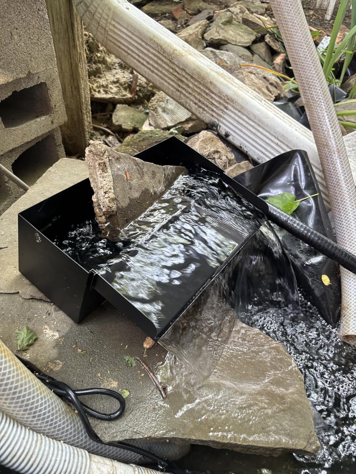 POPOSOAP Pond Waterfall with Pump Kit, 304 Stainless Steel Waterfall Spillway with 40W 660GPH Pump, Pond Spillway with 9.8FT Corrugated Tubing for Garden (12inch)-P43 customer photo 2