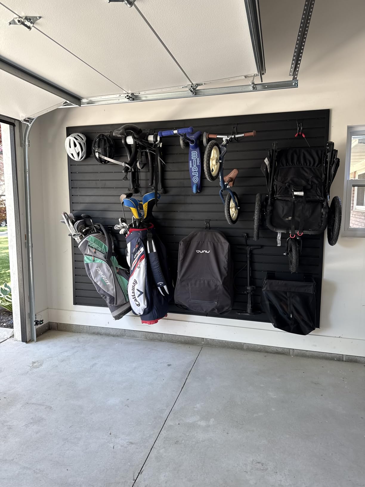NeatiEase Slatwall Panel Wall Storage Systems, 4 x 8ft Slat Wall Paneling Garage Wall Organizer, Heavy Duty Wall Mounted PVC Wall Rack (Black) customer photo 1