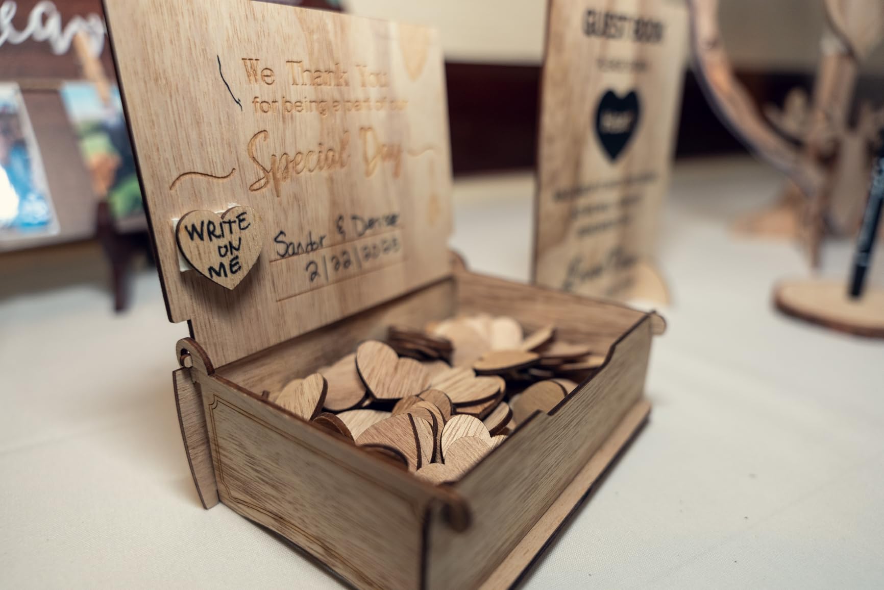 Heart Wedding Guest Book Alternative, Rustic Wooden Wedding Souvenirs with Heart Picture Frame, Heart Guest Book Drop Box, Personalized Decor Party Birthday customer photo 2