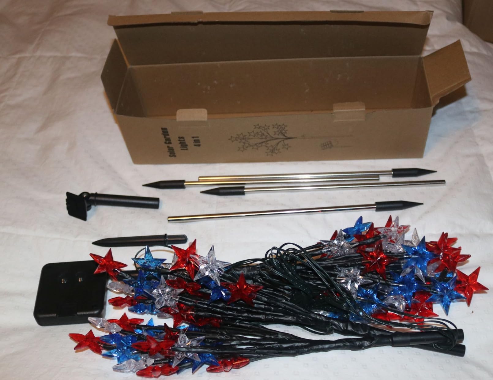Solar 4th of July Stake Lights Red White Blue Patriotic Outdoor Decorations | 4 Connected in 1 80 Lights Memorial Day July 4th Veterans Day Outside Decor customer photo 2