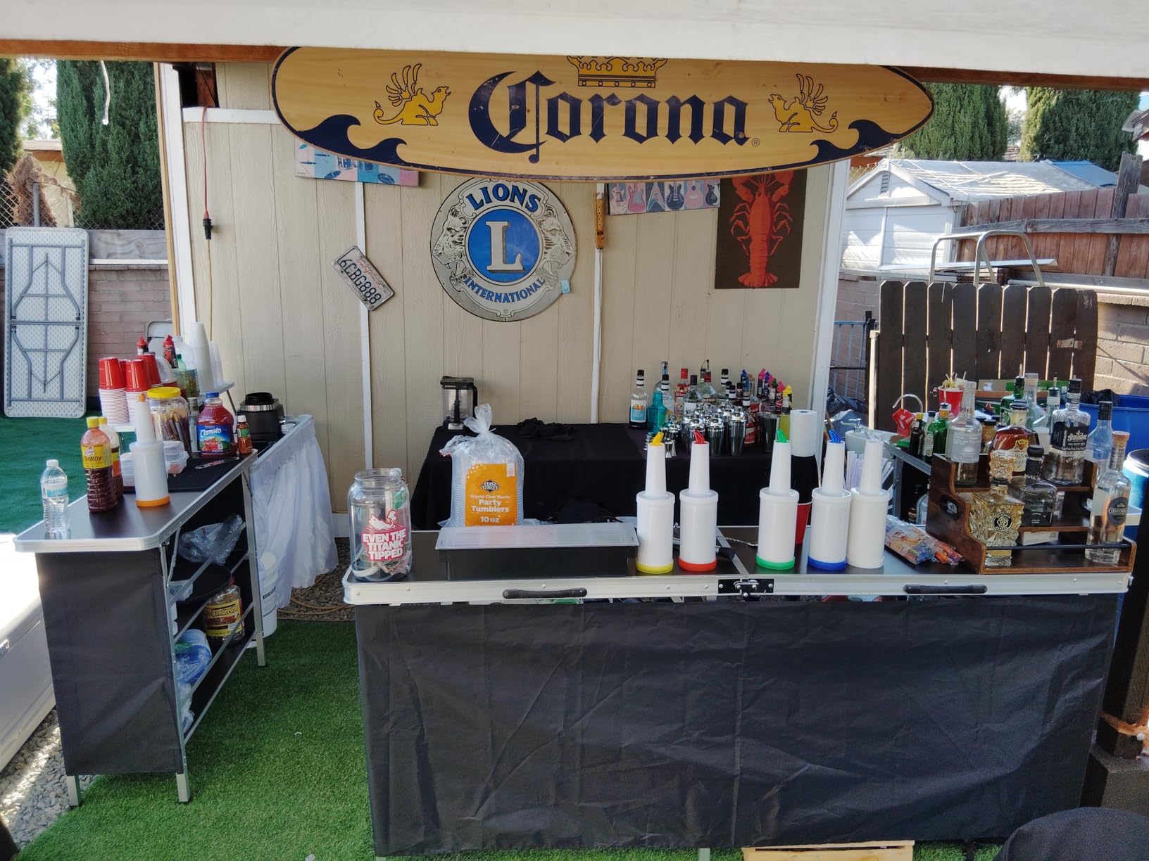 VEVOR Extra Long Folding Portable Bar Tradeshow Podium Table for Indoor, Outdoor, Party, Picnic, Exhibition, Includes Carrying Case, Storage Shelf and Black Skirt, 77.95