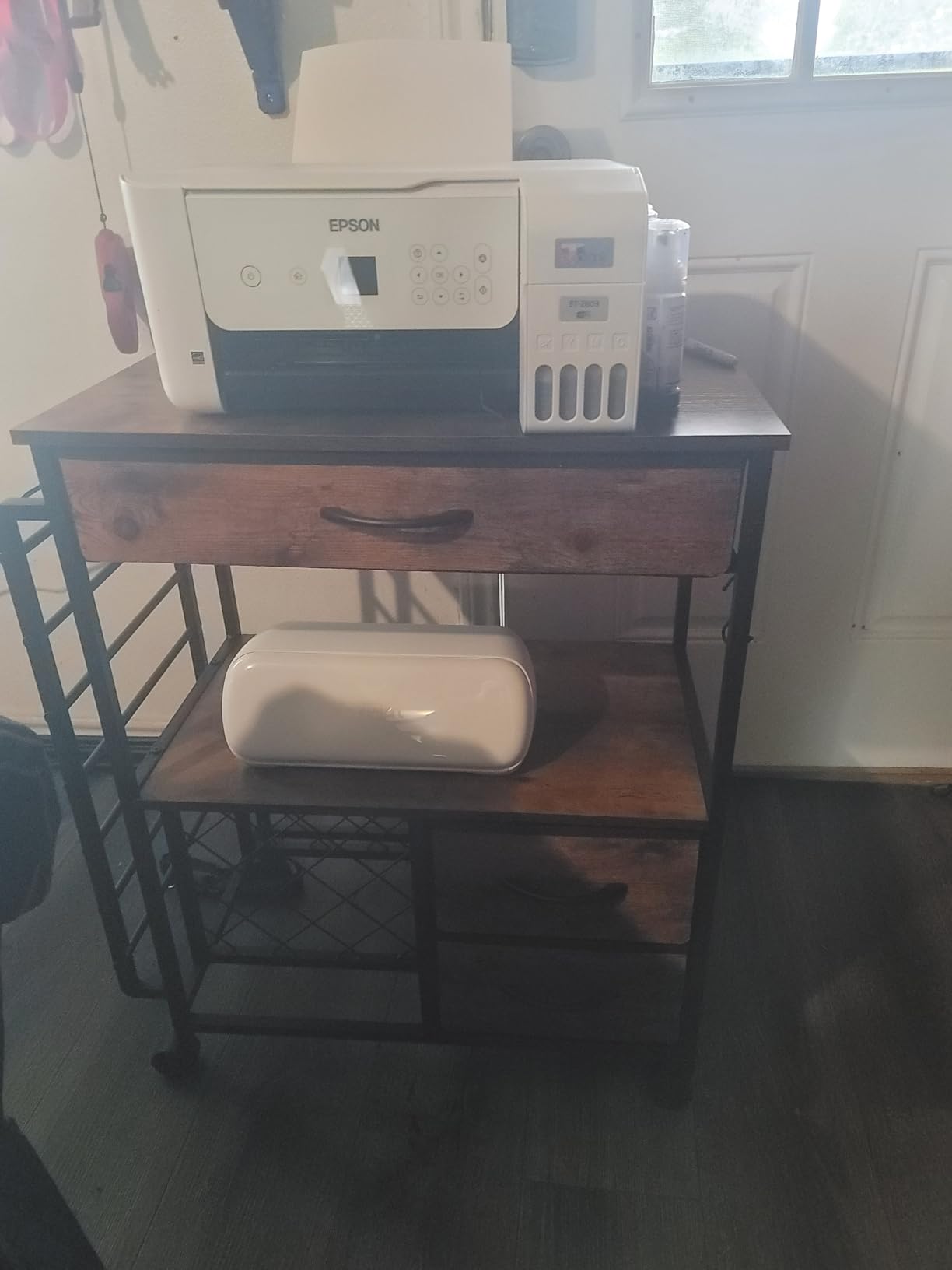 Storage cart Compatible with Cricut Machines Stand Cutting Machine Stand with Drawers and Vinyl Roll Holder Rolling Craft Cabinet Table for Cricut Craft Workstation for cart Craft Room (White) customer photo 1