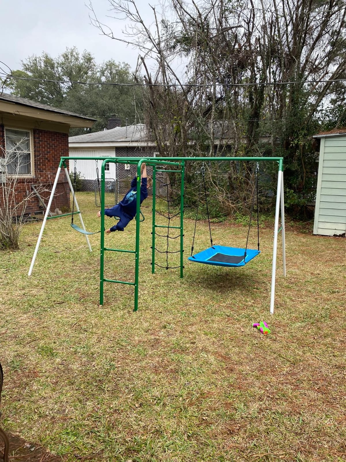 Hapfan Swing Sets for Backyard with Monkey Bars, 5 in 1 Playground Set | Monkey Bars + Belt Swing + Platform Swing + Climbing Net + Trapeze Bar, ASTM Tested | CPSC Safety Compliant customer photo 1