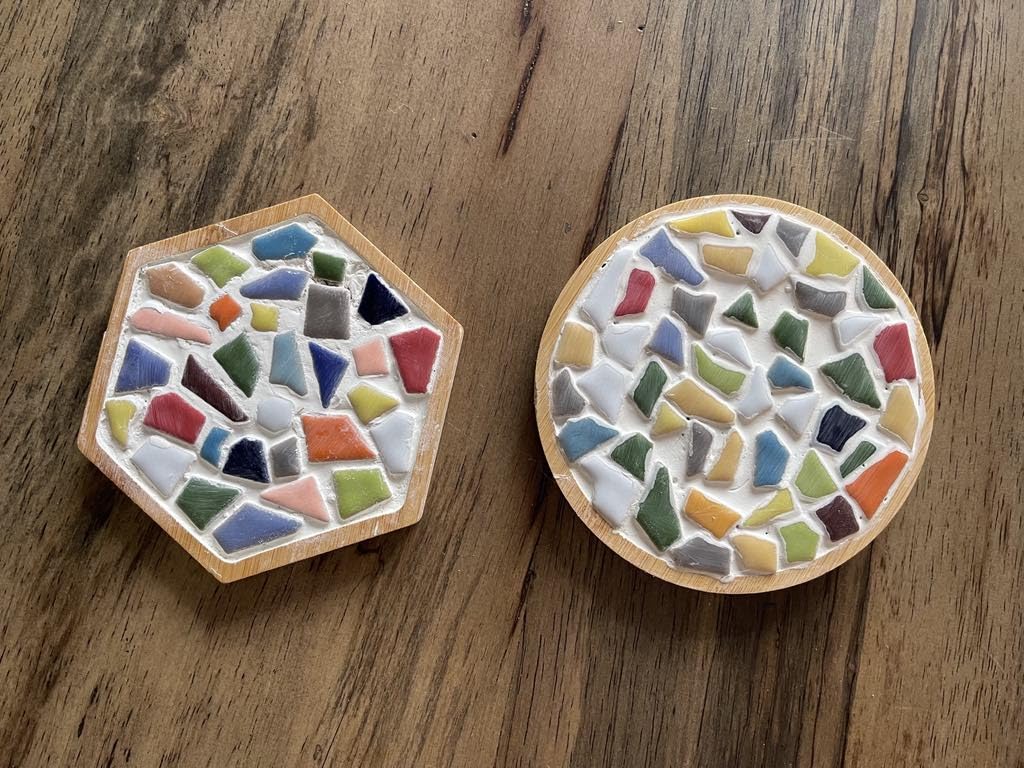 Nuyoach DIY Mosaic Coaster Kits for Adults Craft, 2 Sets Ceramic Arts and Crafts Tile Kit with Wooden Coasters, Glass Mosaic Adult Craft Kits for Women Seniors Handmade Gifts Home Decor customer photo 1