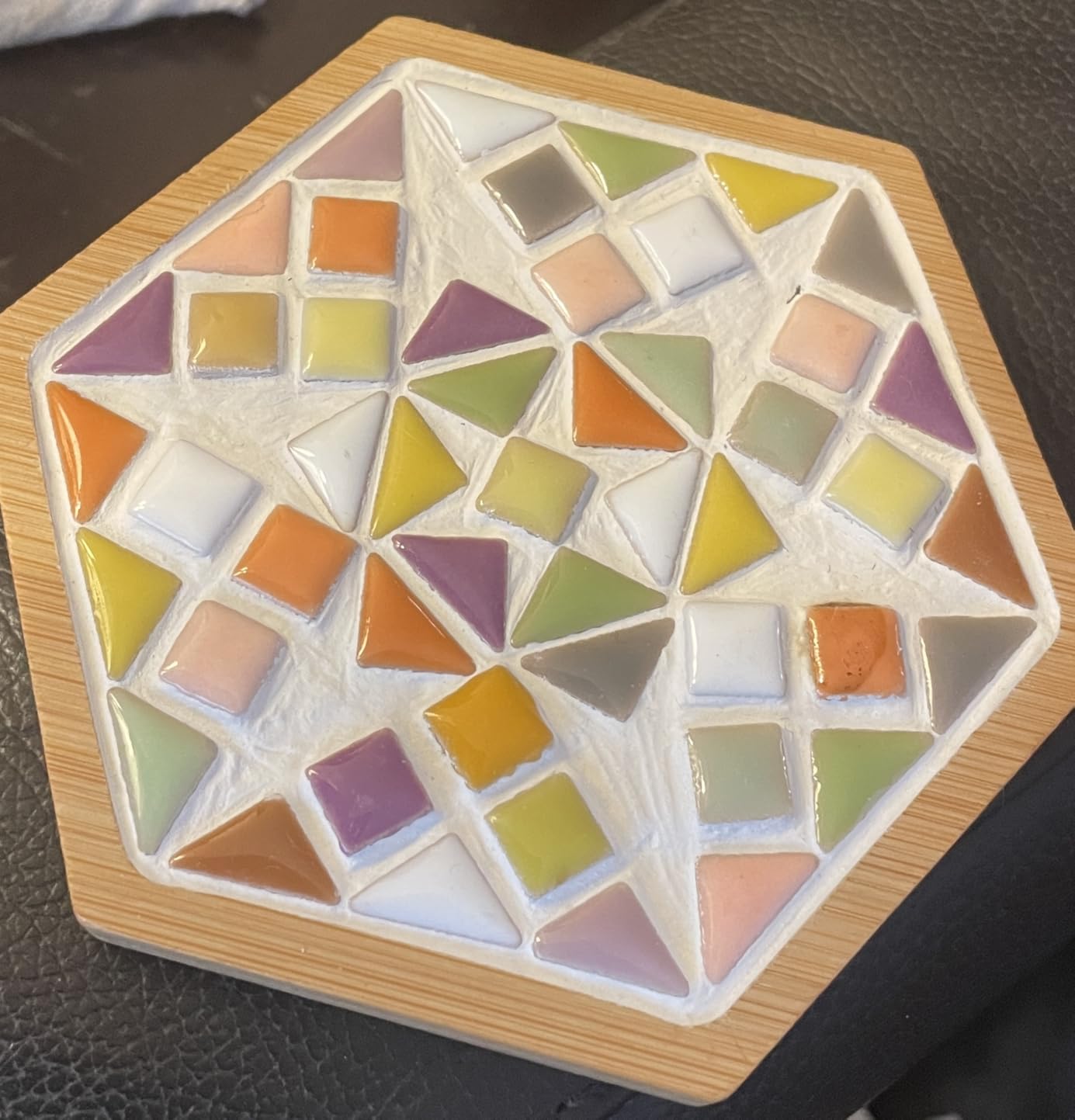 Nuyoach DIY Mosaic Coaster Kits for Adults Craft, 2 Sets Ceramic Arts and Crafts Tile Kit with Wooden Coasters, Glass Mosaic Adult Craft Kits for Women Seniors Handmade Gifts Home Decor customer photo 2