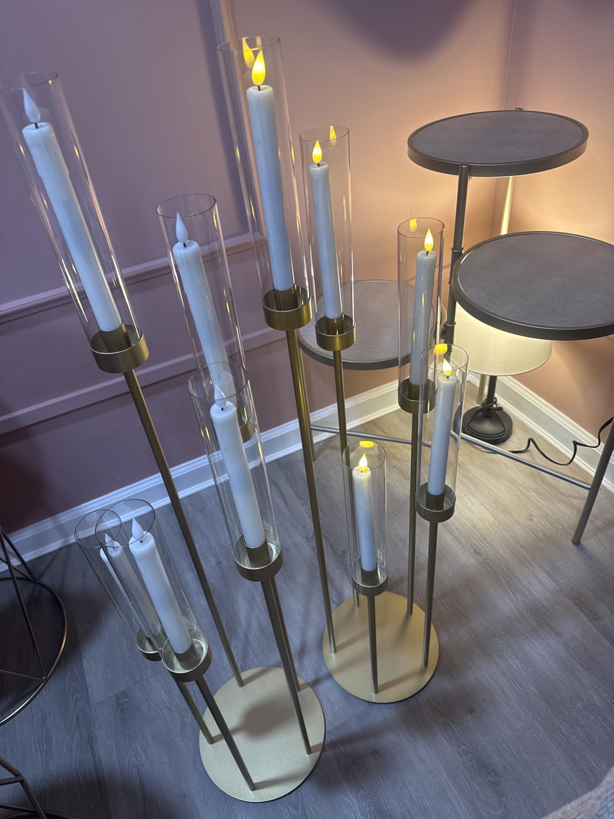 5 Arm Candelabra with Acrylic Lampshade Set of 4 Gold Candelabra for Wedding Table Birthday Party Home Decoration 39.4'' Candle Holder Fit LED Taper Candles customer photo 1