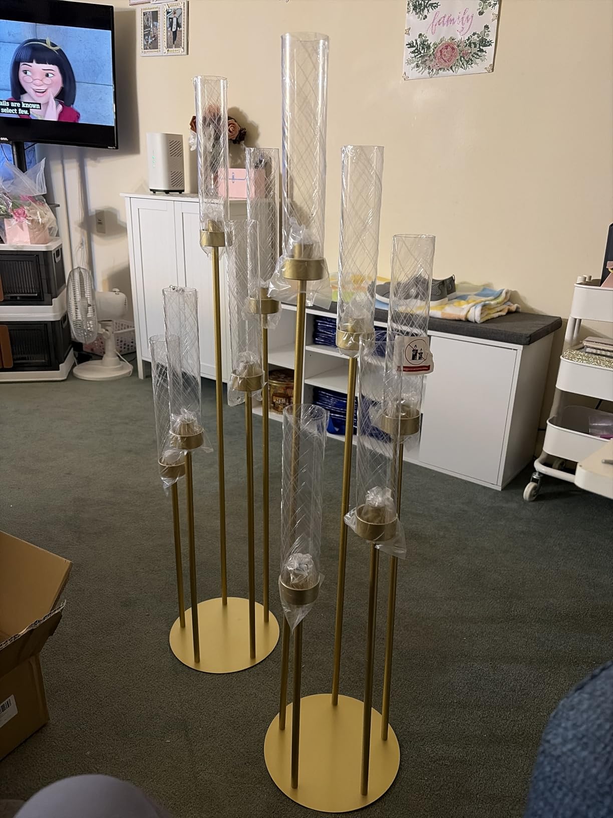 5 Arm Candelabra with Acrylic Lampshade Set of 4 Gold Candelabra for Wedding Table Birthday Party Home Decoration 39.4'' Candle Holder Fit LED Taper Candles customer photo 2