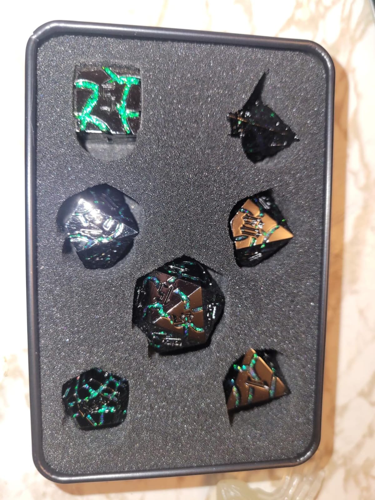 Cracked Rune Metal Dice Set for DND & RPG - Dark Fantasy Fractured Design, Premium Heavy Metal Polyhedral Dice with Deep Engraved Numbers, 7-Piece Set - Blue Arcane Vein customer photo 1