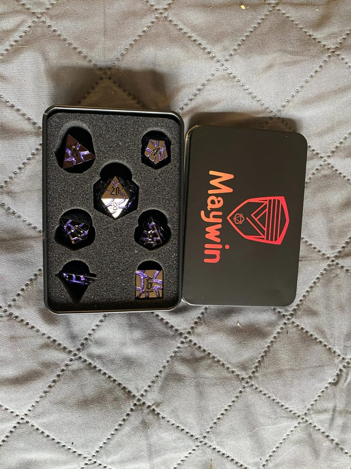 Cracked Rune Metal Dice Set for DND & RPG - Dark Fantasy Fractured Design, Premium Heavy Metal Polyhedral Dice with Deep Engraved Numbers, 7-Piece Set - Blue Arcane Vein customer photo 2