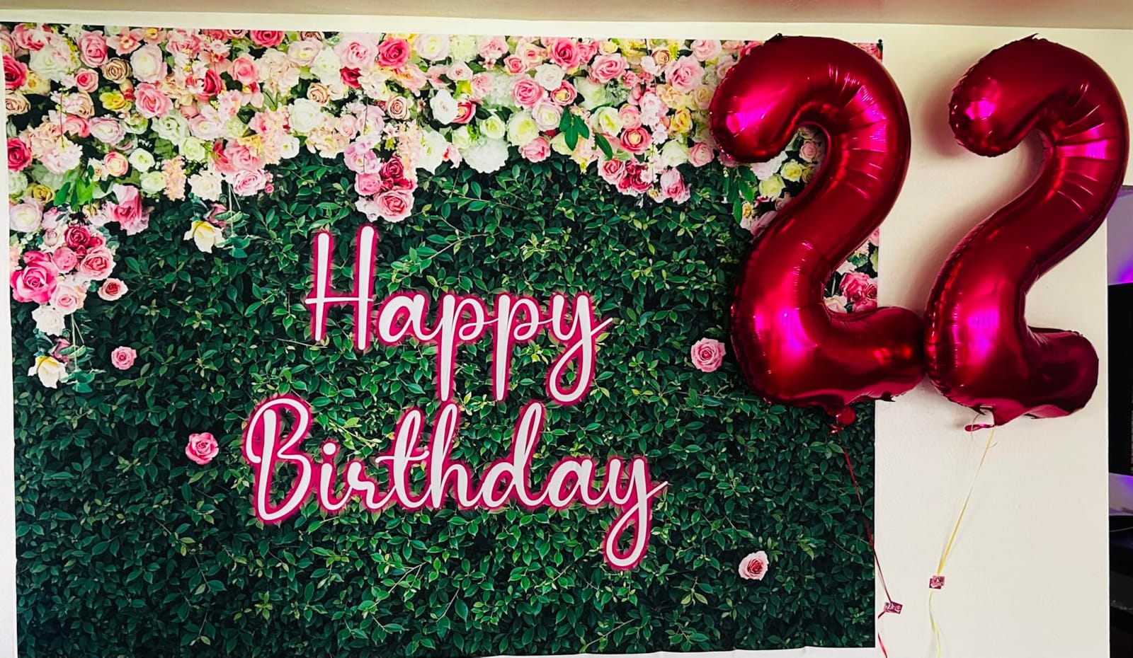 Green Leaves Happy Birthday Backdrop Neon Pink Rose Flower Photography Background Women Girls Greenery Leaves Birthday Newborn Baby Shower Party Cake Table Decoration 7x5FT customer photo 1