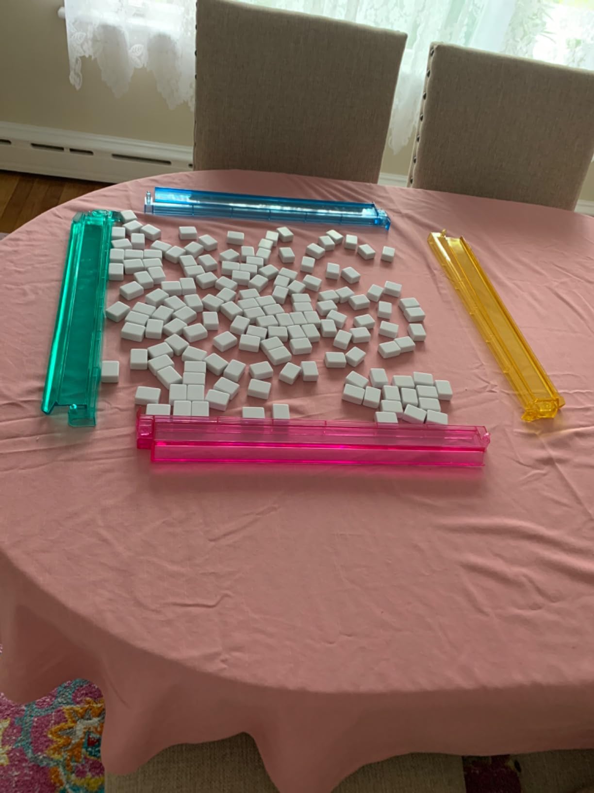 ZGME American Mahjong Set,166 White Tiles with Red Bag and Accessories,4 All-in-One Mahjong Racks with Pushers,Complete Western Mahjong Set customer photo 1