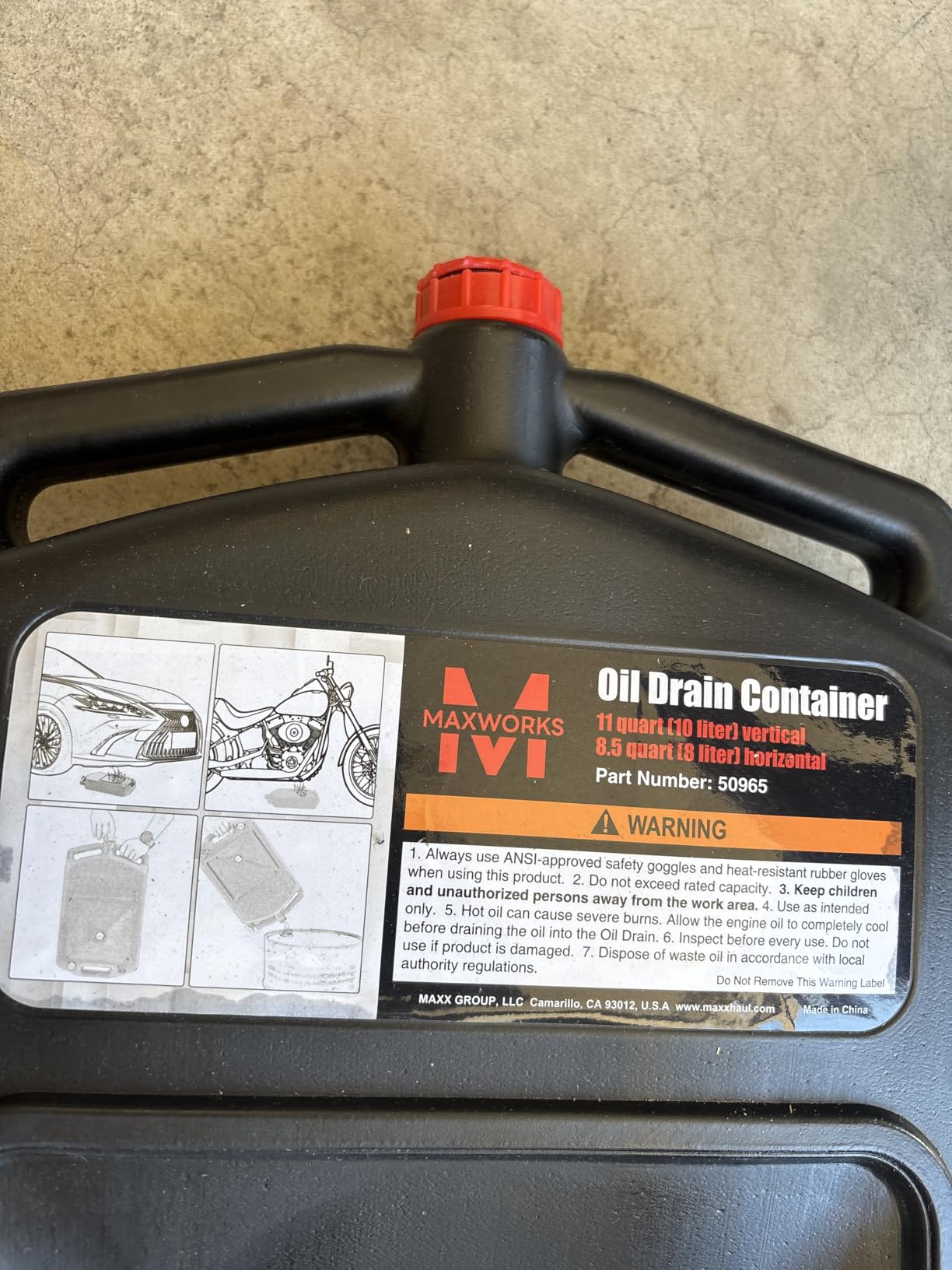 MaxWorks 50965 Low Profile 8.5 Quart (8 Liter) Oil Drain Container, fits Most ATV's Tractors, Lawn mowers, Motorcycles and Low Clearance Vehicles customer photo 2