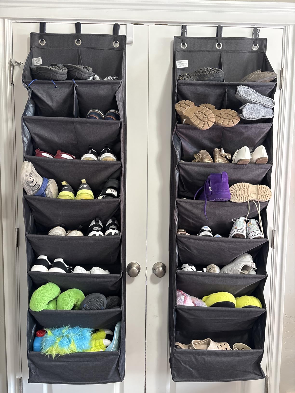 Heavy Duty Over The Door Organizer 5 Tiers, Extra Large Behind Door Storage of 10 Big Front & 10 Mesh Pockets, 80lb Weight Capacity, Hanging Doors Storage Organizer for Closet Bedroom Nursery, Grey customer photo 1