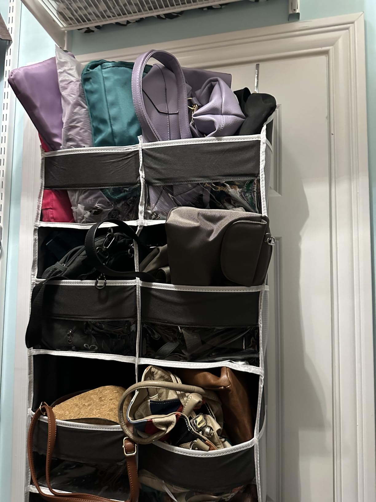 Heavy Duty Over The Door Organizer 5 Tiers, Extra Large Behind Door Storage of 10 Big Front & 10 Mesh Pockets, 80lb Weight Capacity, Hanging Doors Storage Organizer for Closet Bedroom Nursery, Grey customer photo 2