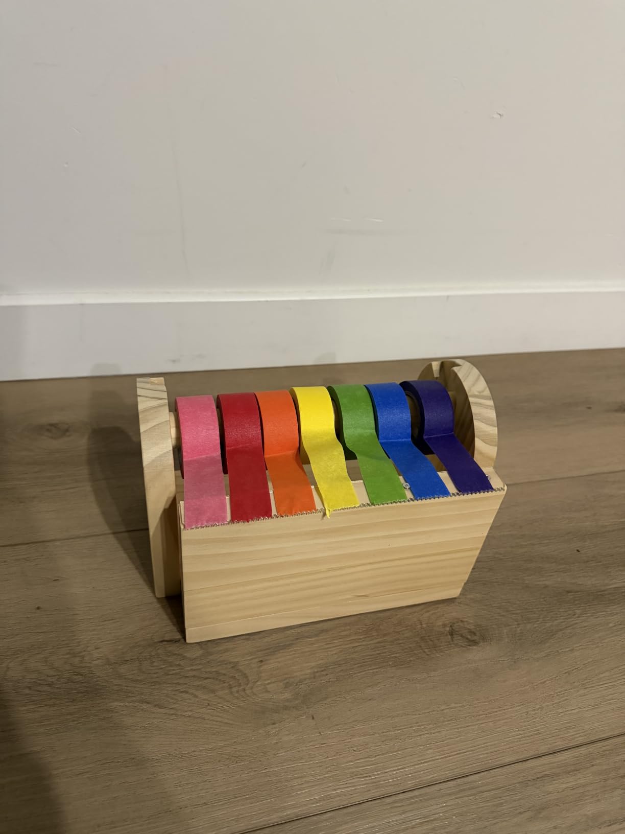 Wooden Kids Masking Tape Dispenser (Acrylic Serrated Cutter) | Multi-Roll Washi & Craft Roll Organizer, Montessori Classroom, Kid-Safe No-Metal Blade, Colored Tape Caddy, Desk Art Station customer photo 1