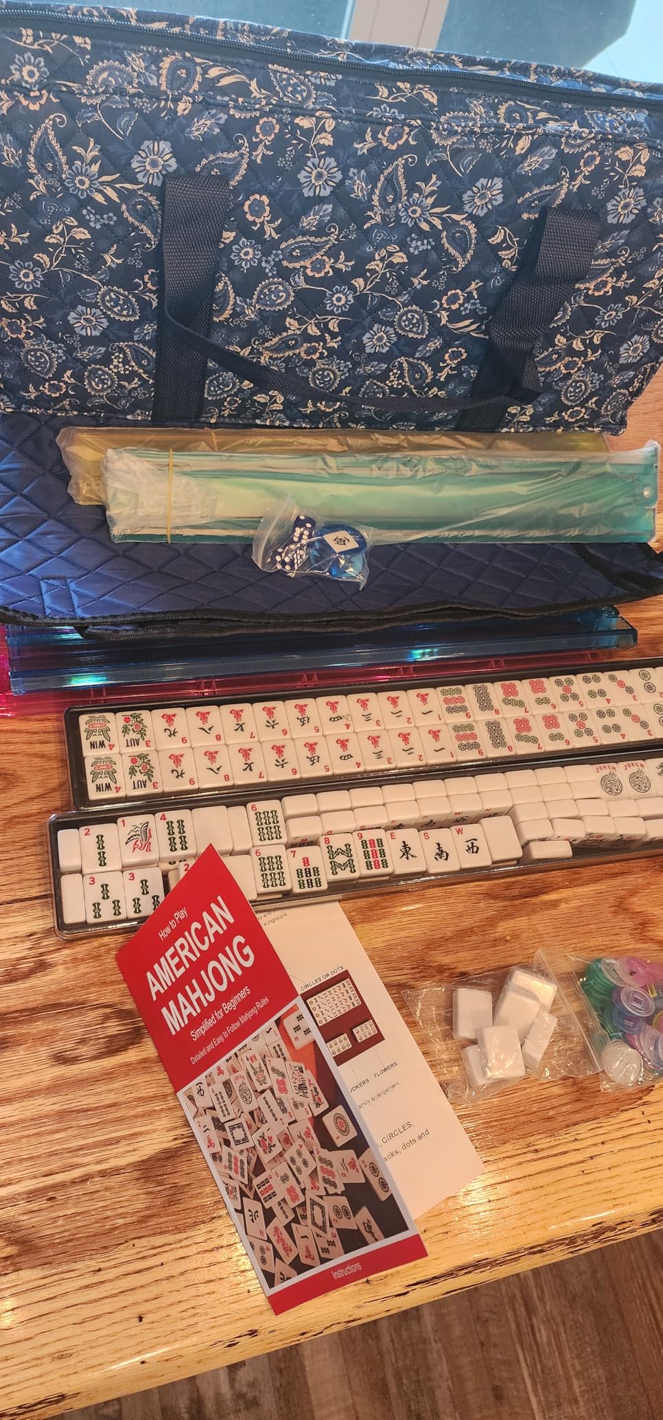 Jongyance American Mahjong Set with Blue Carrying Bag, 166 White Tiles, 4 All-in-One Rack/Pushers, Mahjong Tiles Set (Ma Jong, Mah-Jongg, Majiang) customer photo 1