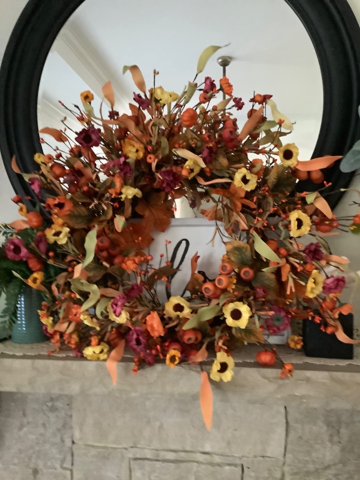 Artificial Fall Wreath 22 Inch Fall Wreaths for Front Door Autumn Porch Farmhouse Thanksgiving Day Harvest Festival | Handmade with Colorful Autumn Flowers Foliage for Porch Farmhouse customer photo 2
