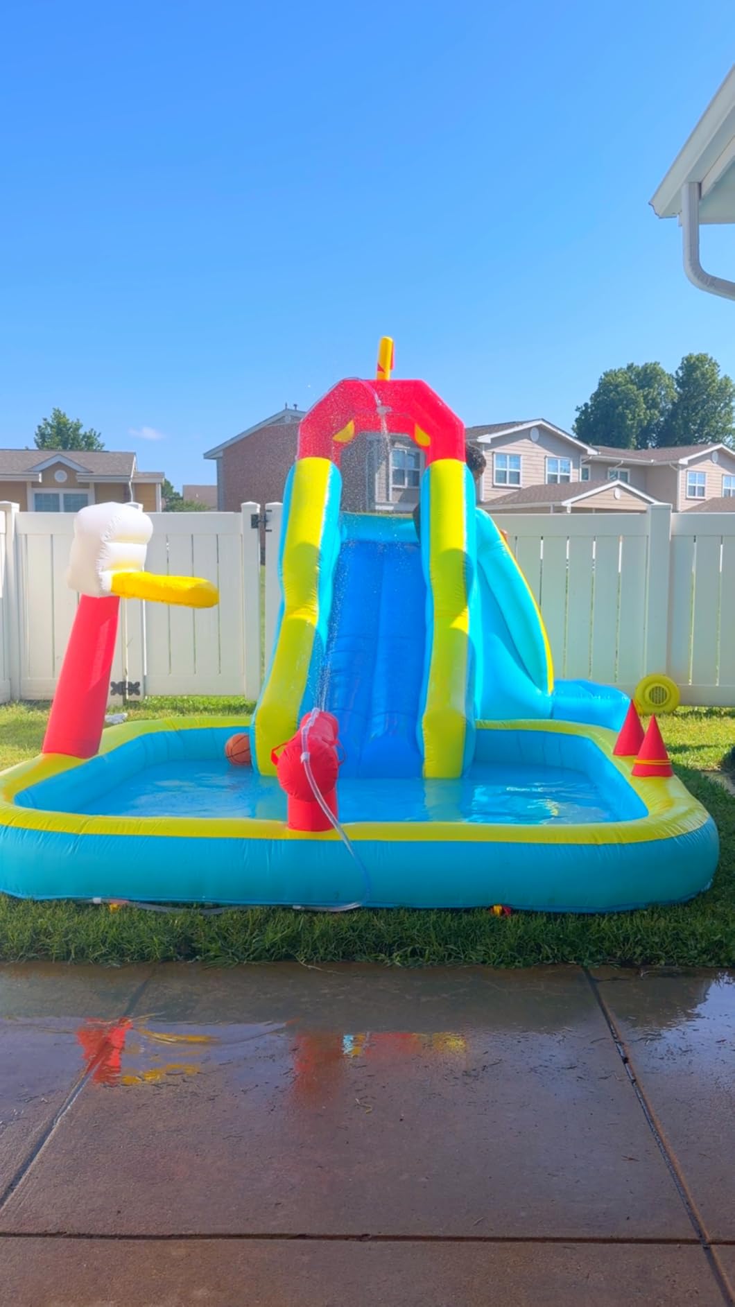 Inflatable Water Slide, Blow Up Water Slide with Climbing Wall, Water Slide for Kids Backyard with Basketball Hoop, Water Cannon and Splash Pool customer photo 1