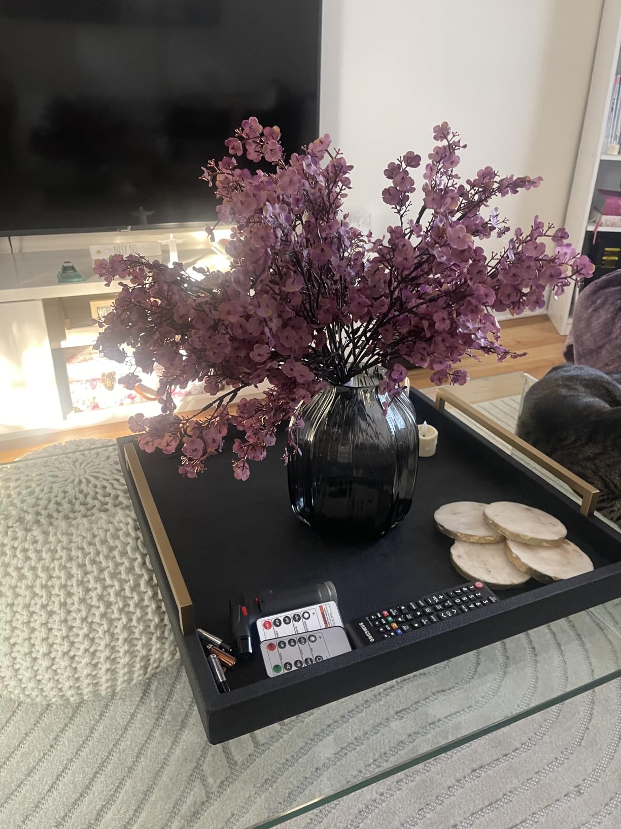 Large Navy Blue Decorative Tray for Ottoman, Stylish Rectangle Coffee Table Tray with Handles, Versatile Serving Tray for Living Room and Home Decor customer photo 1