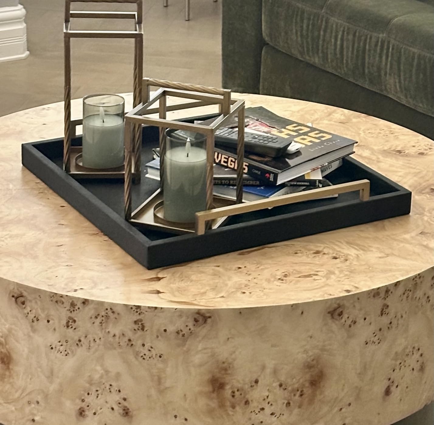 Large Navy Blue Decorative Tray for Ottoman, Stylish Rectangle Coffee Table Tray with Handles, Versatile Serving Tray for Living Room and Home Decor customer photo 2