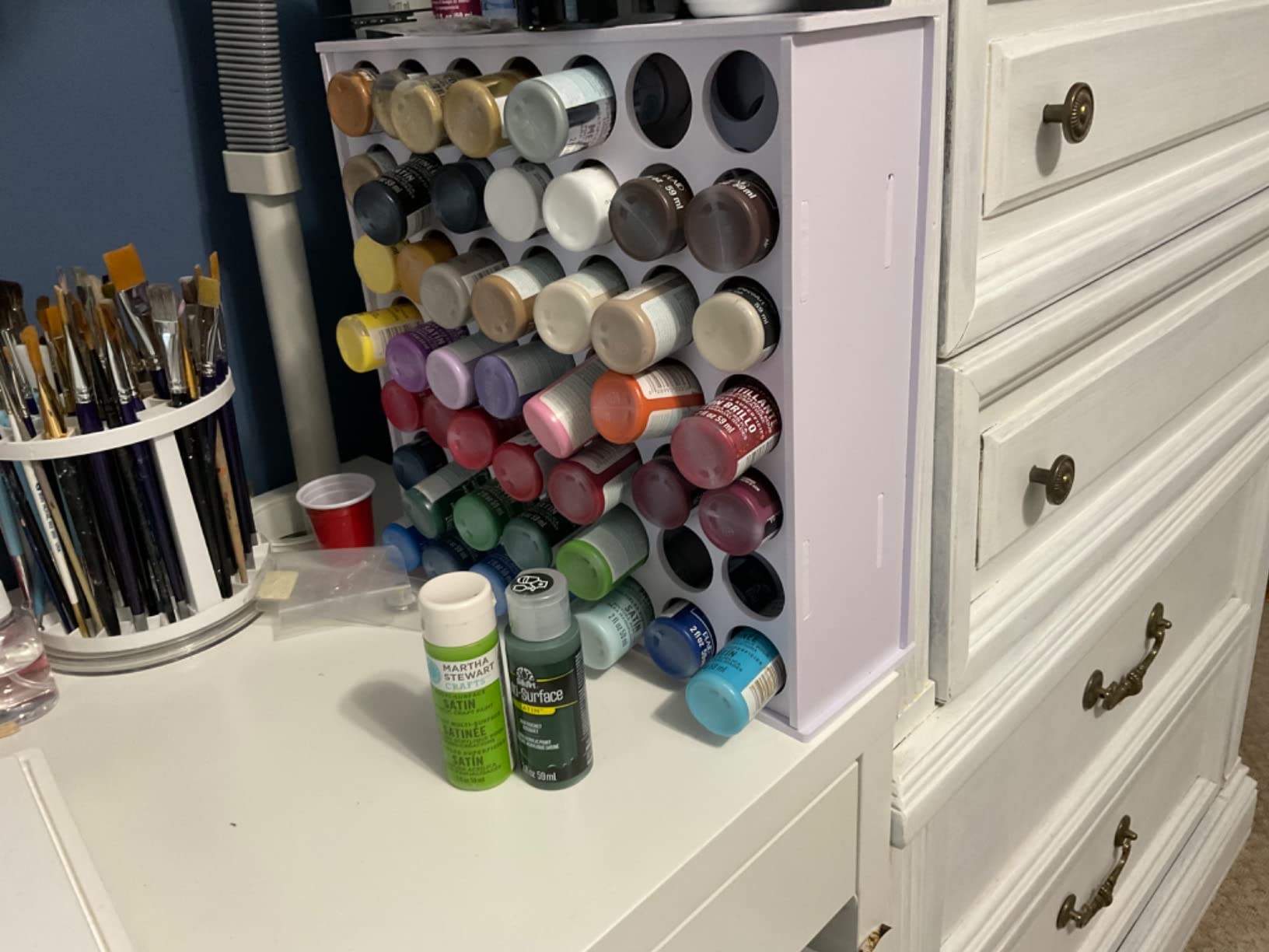 SANFURNEY 49 Holes Craft Paint Storage Organizer for 2oz Acrylic | Craft Paint Storage for 2oz Acrylic Painting Wall-Mounted Paint Bottles Holder Black customer photo 2