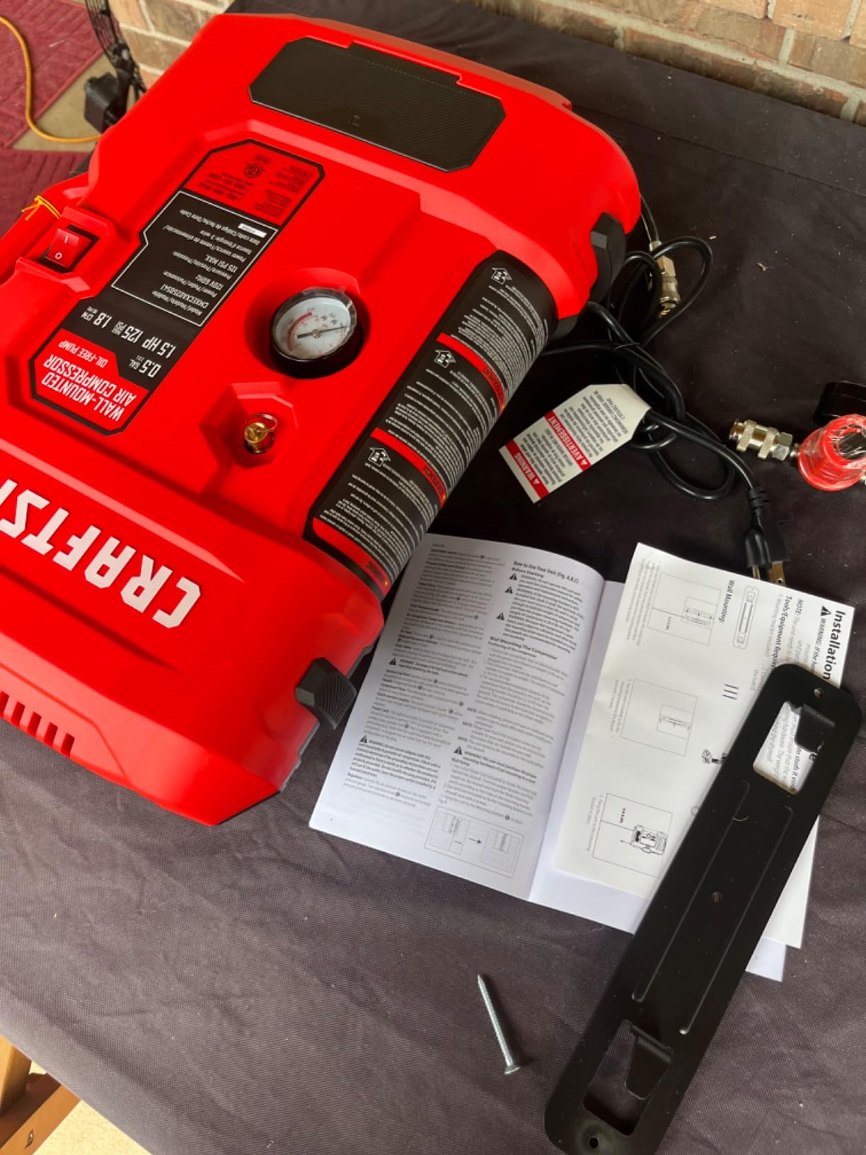CRAFTSMAN Tire Inflator, All in One Wall Mount Air Compressor Oil-Free with Retractable 30ft Air Hose and Pressure Regulator, Great for Tire Inflation, Brad/Stapler, Finishing Jobs, 1.5HP 125PSI customer photo 1