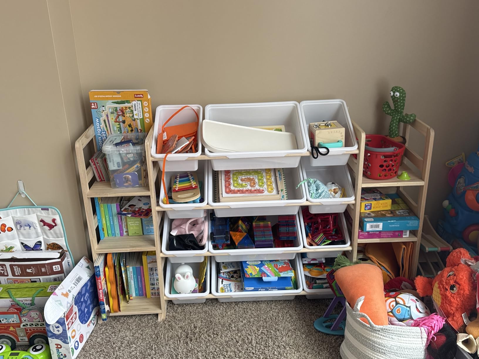 Toy Storage Organizer - Toy Organizers and Storage with Bookshelf, Toy Storage Shelf with 3 Shelves and 12 Storage Bins, Kids Bookshelf and Toy Storage for Kids Room, Playroom, Bedroom, Nursery, White customer photo 1
