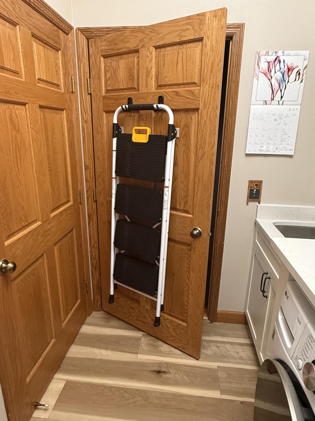 KINGRACK 4 Step Ladder, Folding Step Ladders for Home, 800lb Capacity, White | Step-ladder with Safety Lock Non-Skid Wide Pedals, and Handrail, Lightweight, Household Ladder for Home, Kitchen, Office customer photo 2