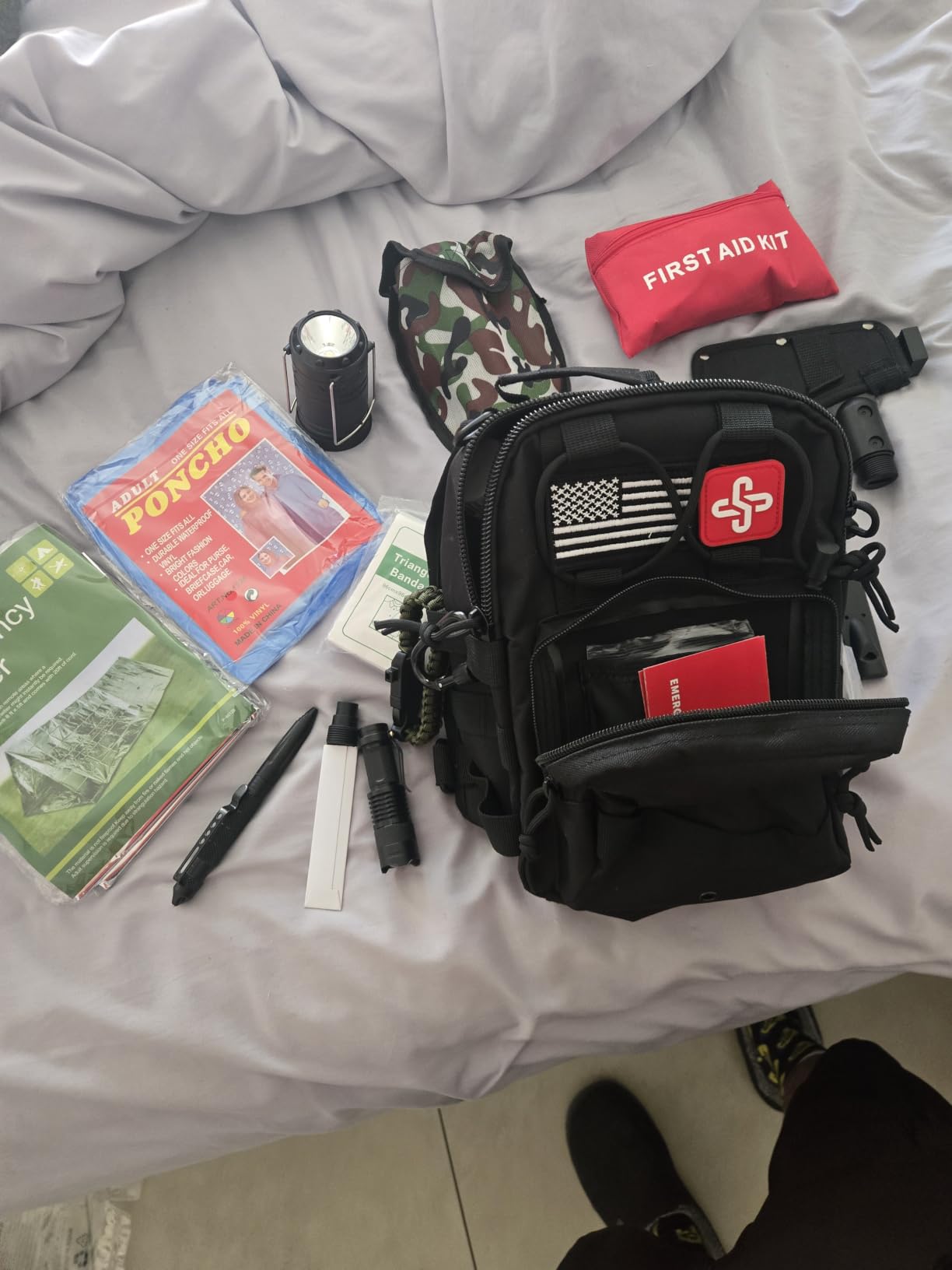 Survival Kit, 262Pcs Survival Gear and Supplies with First Aid Kit Pouch and Crossbody Bag, Emergency Kit with Tent, Camping Axe Hammer, Survival Shovel w/Pick, Bug Out Bag Gifts for Men Women customer photo 1