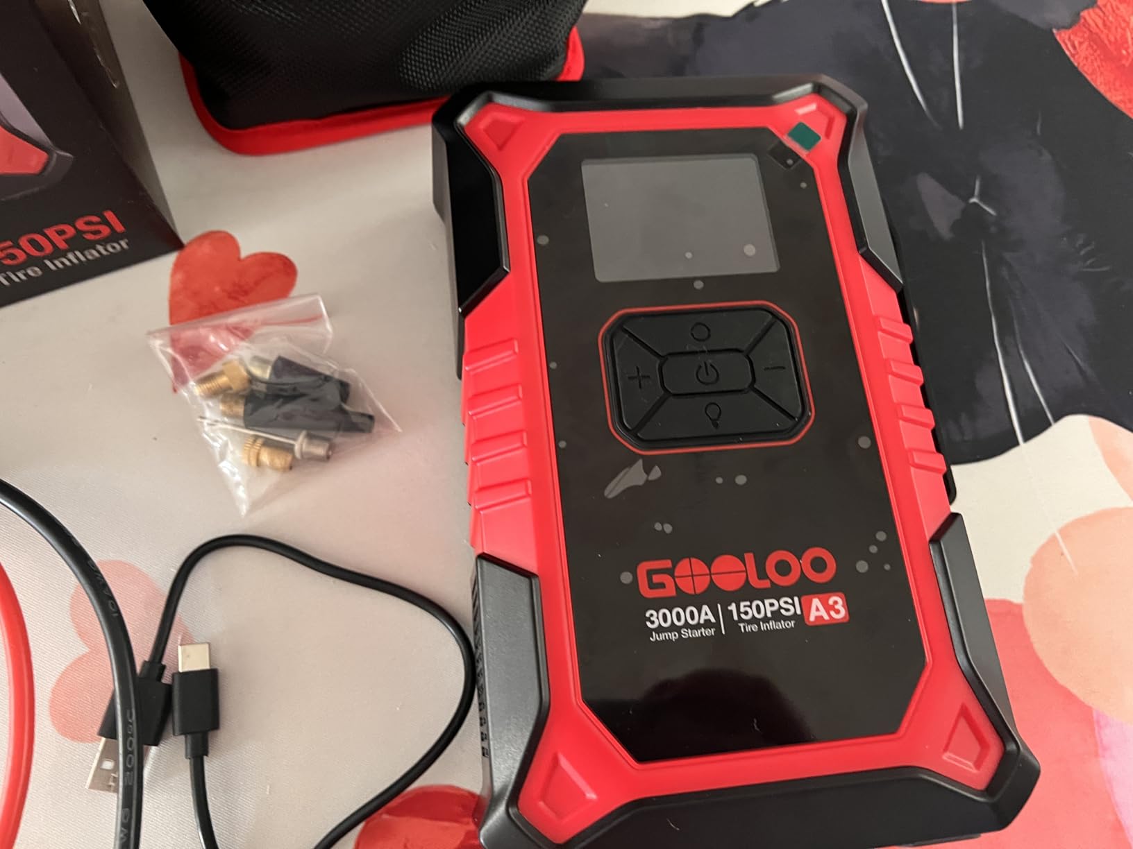 GOOLOO A3 12V 3000A Portable Jump Starter with Air Compressor | Supersafe Car Battery Booster Pack (9L Gas/6.5L Diesel) - BOOST for Dead Battery - 150 PSI Auto-Off Tire Inflator - LED Light customer photo 1