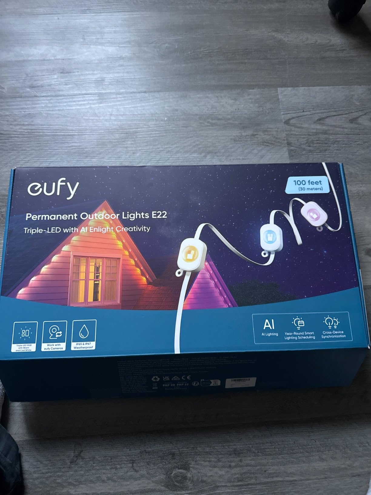 eufy Permanent Outdoor Lights E22, 100ft with 60 Triple-LED Lights, Smart RGBWW for Christmas, Daily and Holiday, Up to IP67 Waterproof, AI Light Themes for Christmas Decorations, Works with eufy Cams customer photo 2