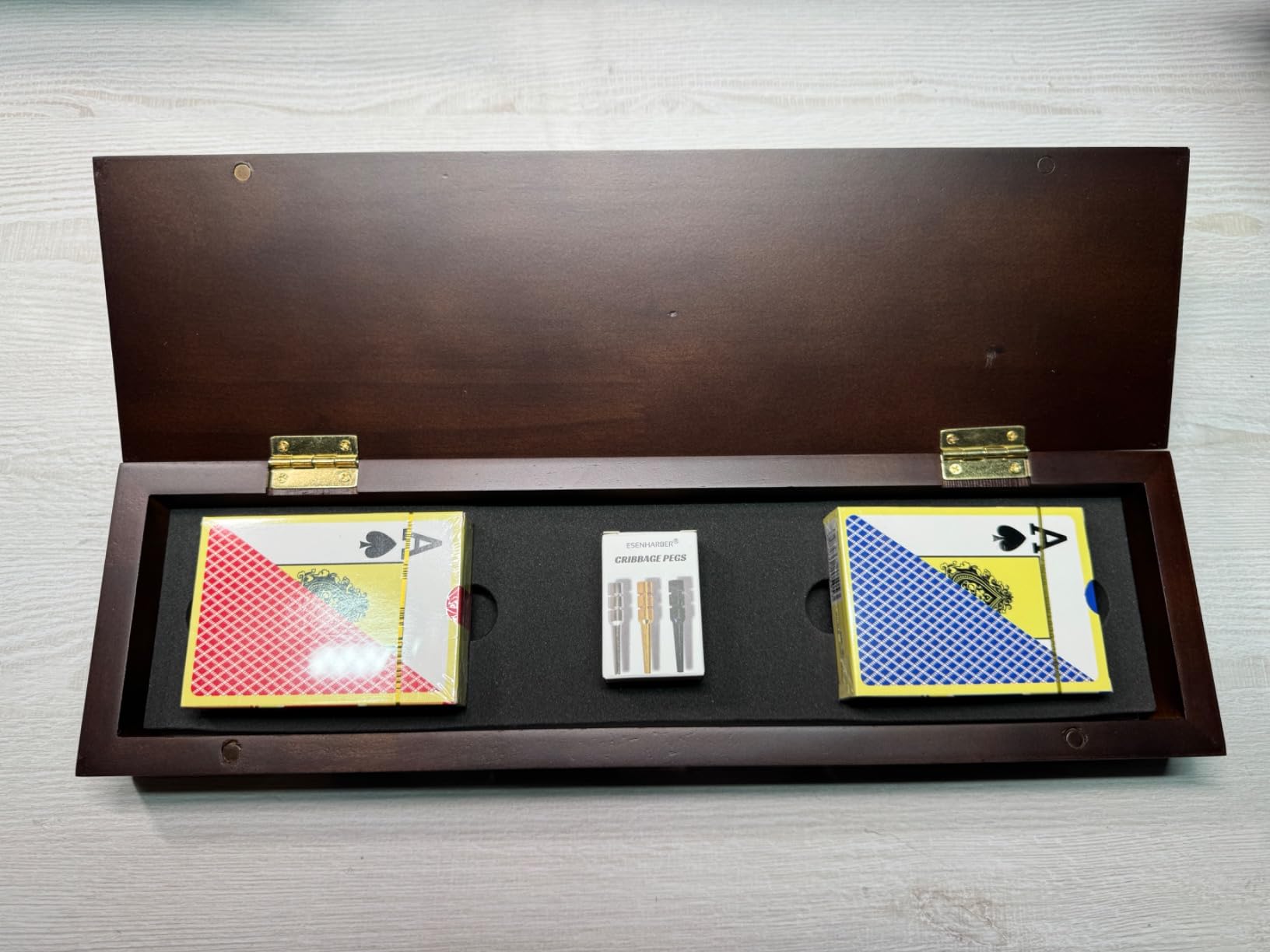 ESENHARBER Cribbage Board Game Set, Premium Wooden Board with Magnetic Lock and Metal Pegs, 2 Playing Cards, and Large Storage - Travel-Friendly Continuous 3 Track Board customer photo 2