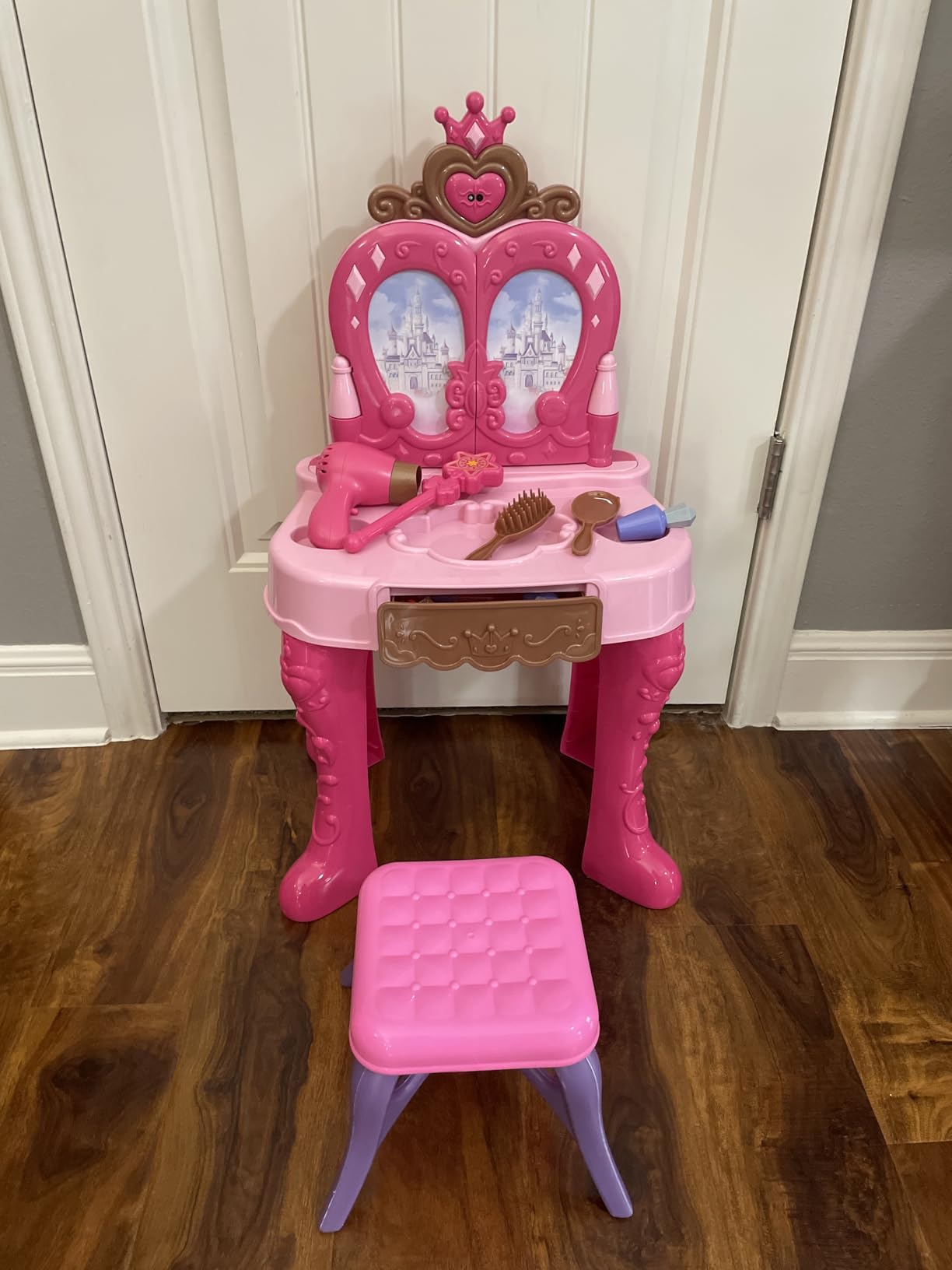 Toddler Vanity Magic Makeup Set Table & Chair Girl Toy Automatically Mirror with Music Light Pink Toys for 3 4 5 Year Old Girl Hair Salon Pretend Play Princess Dress Up Playset customer photo 2