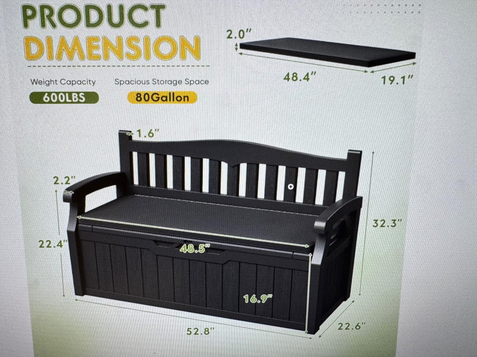 Greesum 80 Gallon Storage Bench Outdoor Deck Box with Armrest, Black | Patio Furniture,Lockable, Waterproof and UV Resistant, Suitable for Garden, Pool customer photo 1