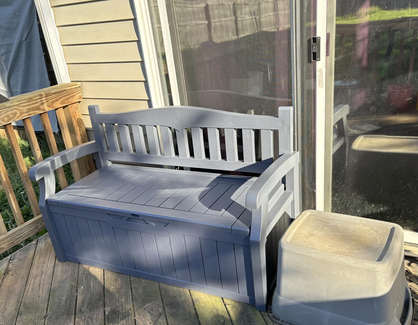 Greesum 80 Gallon Storage Bench Outdoor Deck Box with Armrest, Black | Patio Furniture,Lockable, Waterproof and UV Resistant, Suitable for Garden, Pool customer photo 2