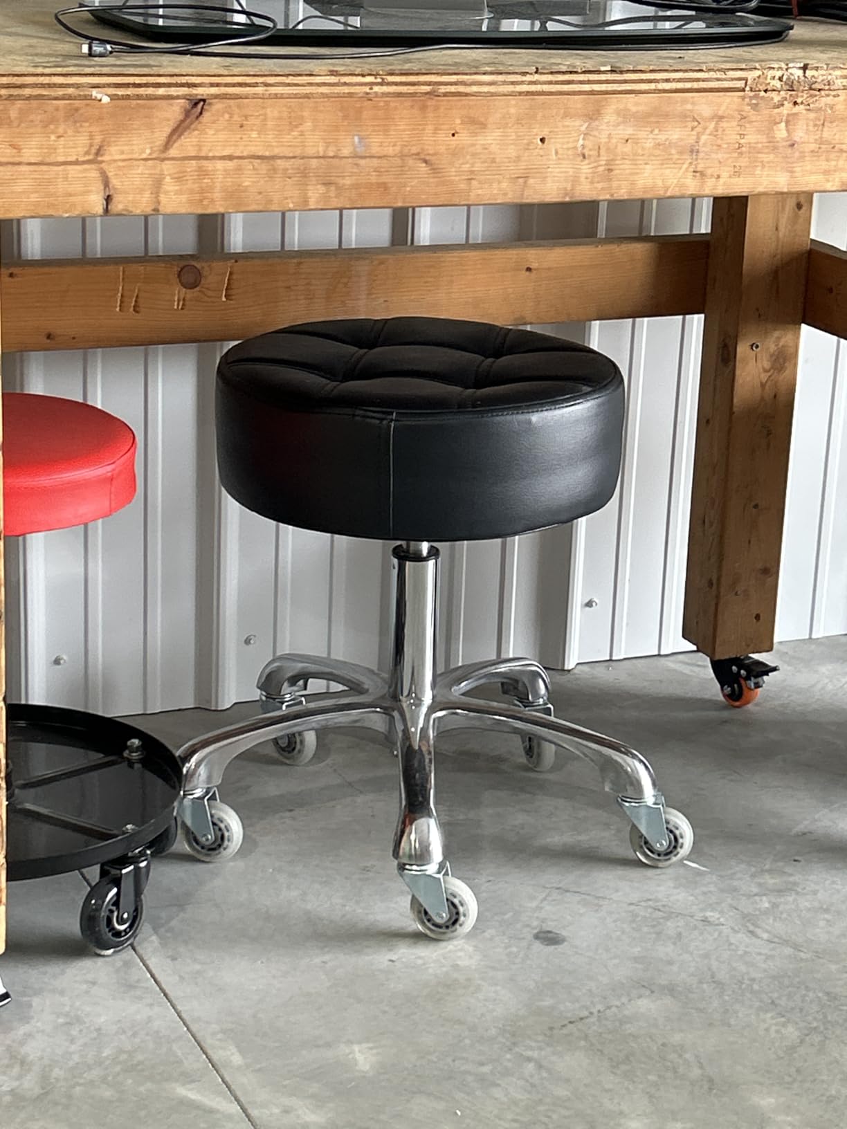 Ainilaily Rolling Stool with Wheels Adjustable Height, Roller Stool for Massage Medical Tattoo Spa Heavy Duty Swivel Desk (Super Thick Cushion, Black) customer photo 1