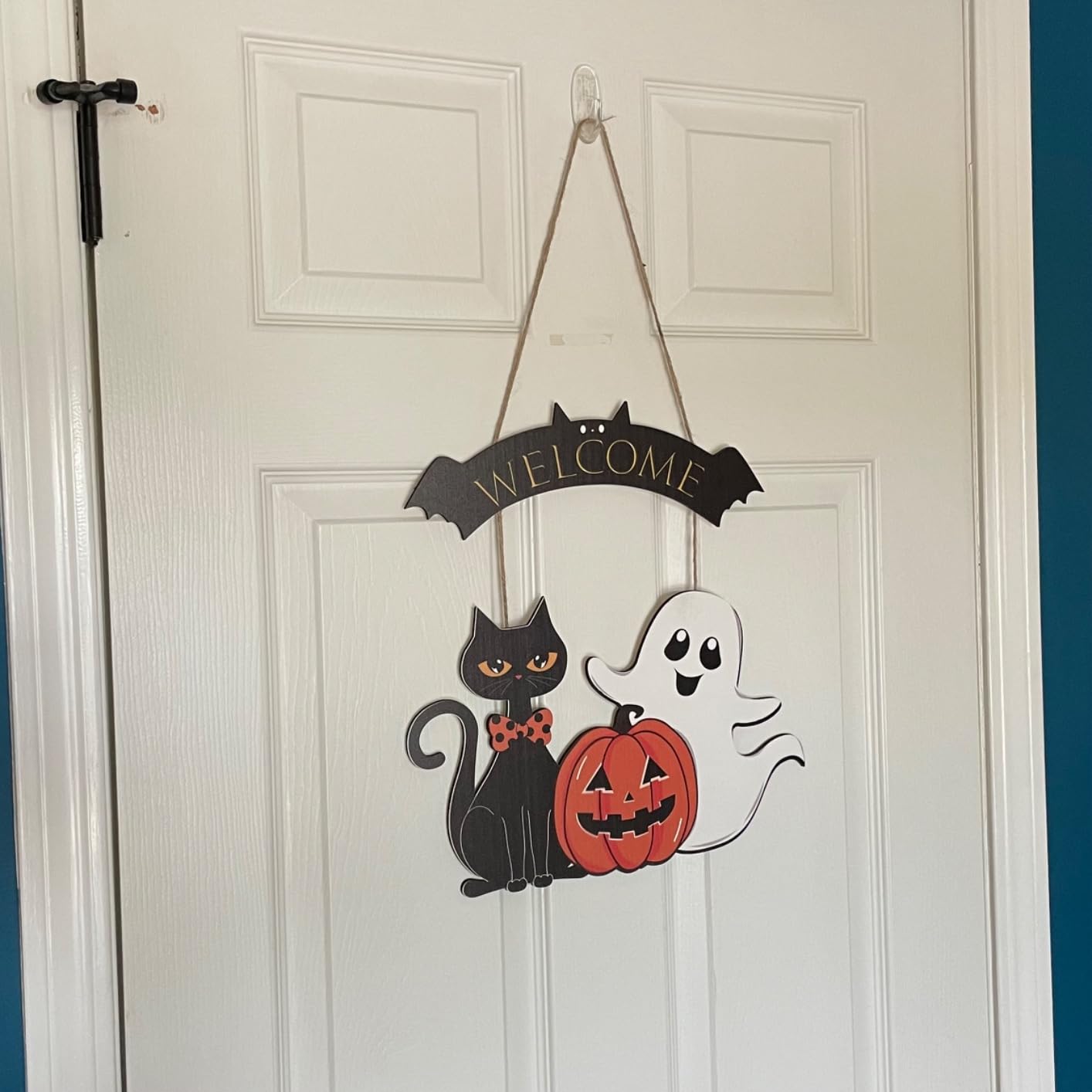 Halloween Decoration Wooden Ghost Door Halloween Wreath for Front Door Sign Wall Signs Decor, Pumpkin Black Cat Wreaths Sign Hanging for Home Wall Decor Outdoor Indoor Farmhouse Party Supply customer photo 1