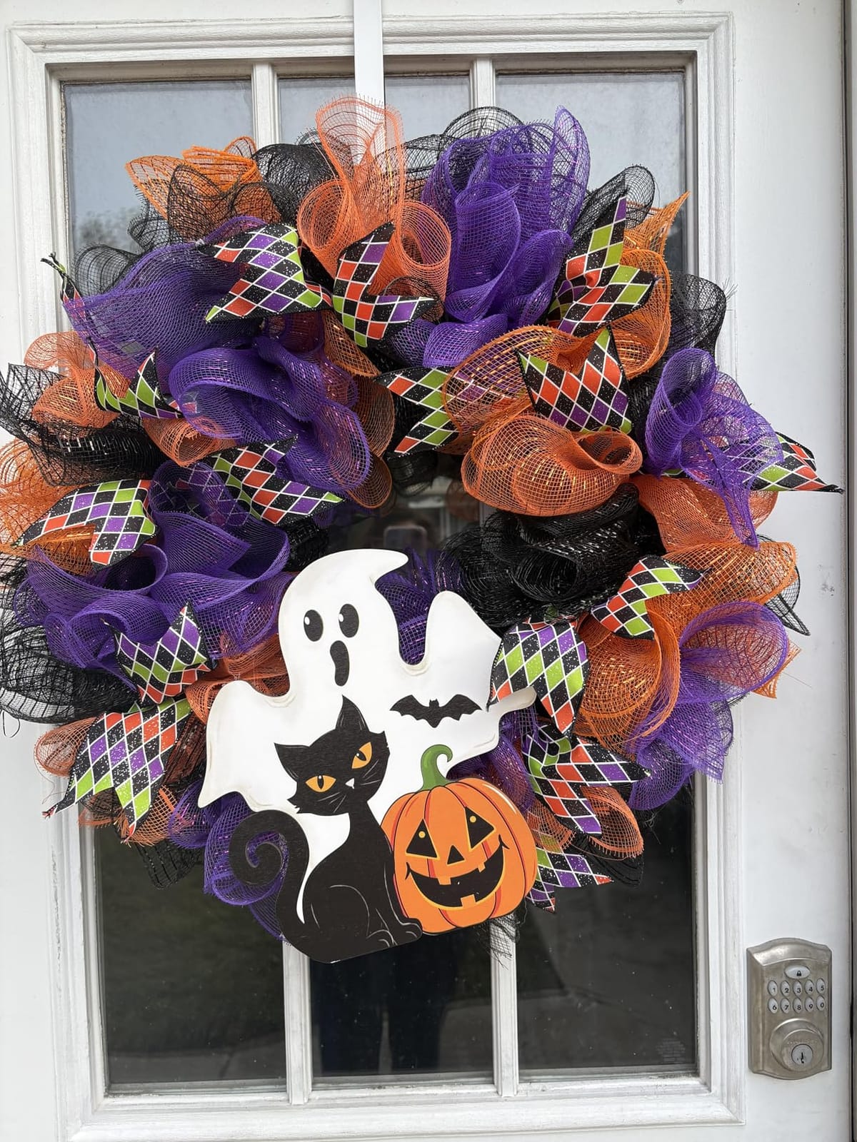 Halloween Decoration Wooden Ghost Door Halloween Wreath for Front Door Sign Wall Signs Decor, Pumpkin Black Cat Wreaths Sign Hanging for Home Wall Decor Outdoor Indoor Farmhouse Party Supply customer photo 2
