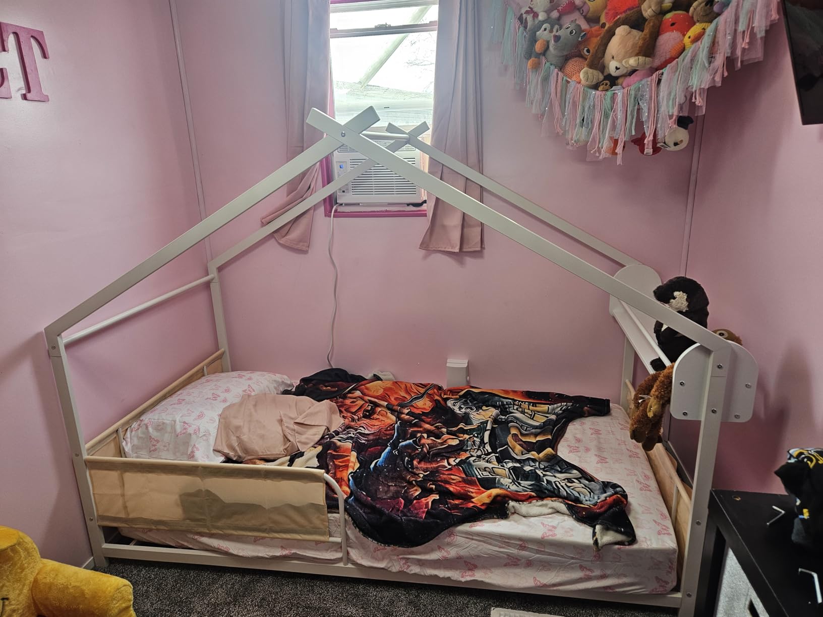 Timy Twin Size Montessori House Bed with Storage Rack and Caddy Montessori House Shape Bed Metal Floor Bedframe for Kids No Box Spring Needed White customer photo 1