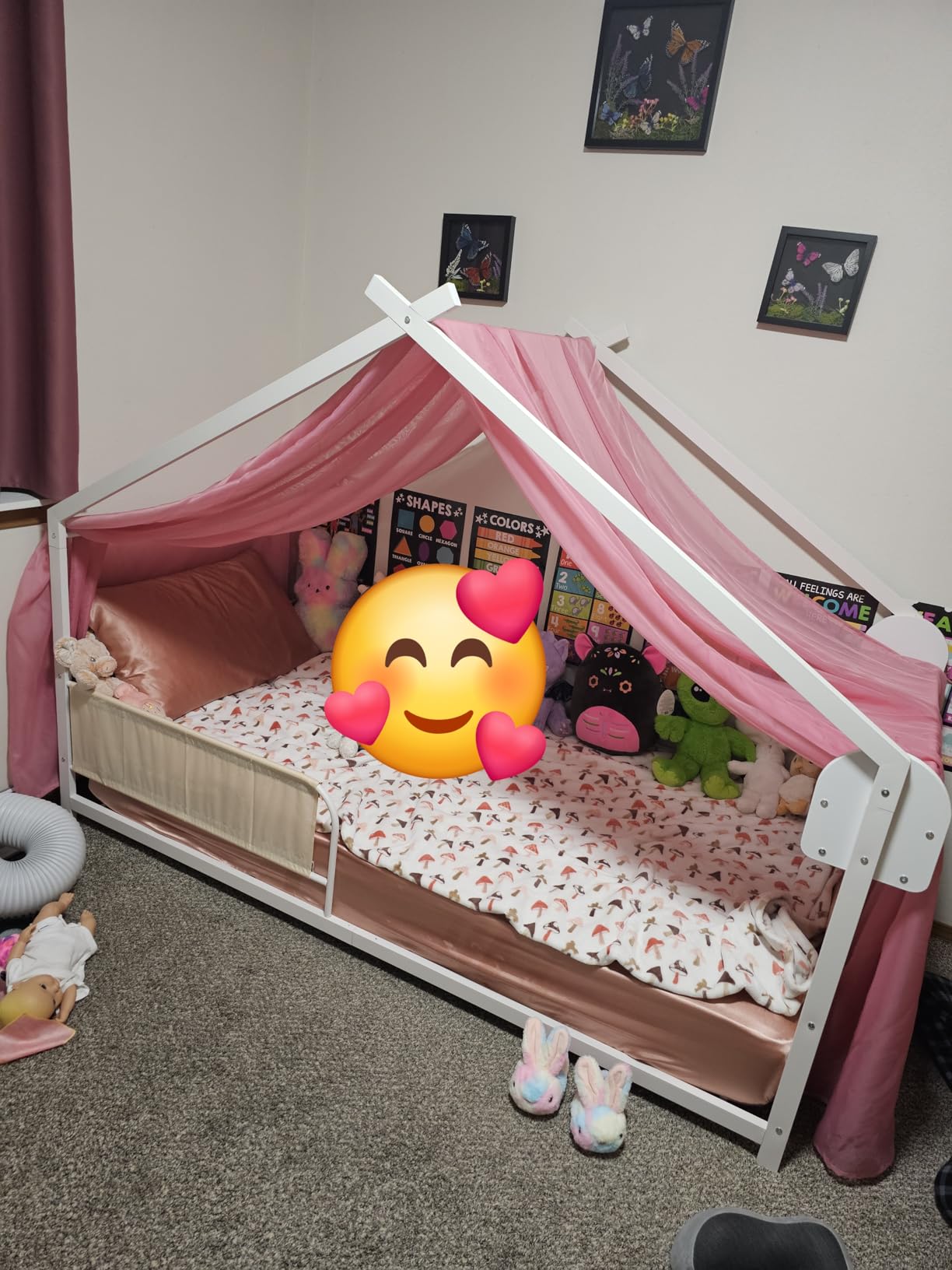 Timy Twin Size Montessori House Bed with Storage Rack and Caddy Montessori House Shape Bed Metal Floor Bedframe for Kids No Box Spring Needed White customer photo 2