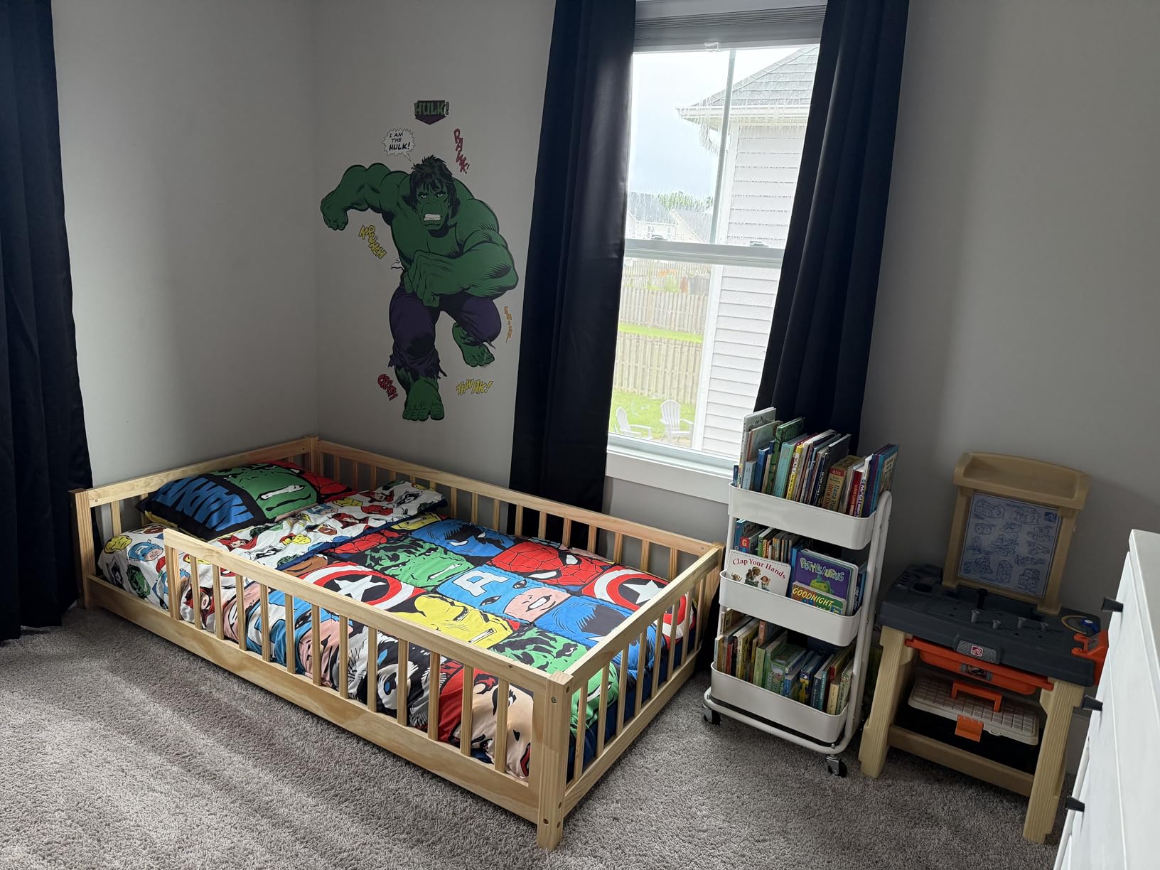 LLS Twin Floor Bed for Kids Solid Wood Montessori Bed Frame with Safety Guardrails Multifunctional Montessori Floor Bed for Toddlers, Without Door, Easy Assemble, White customer photo 2