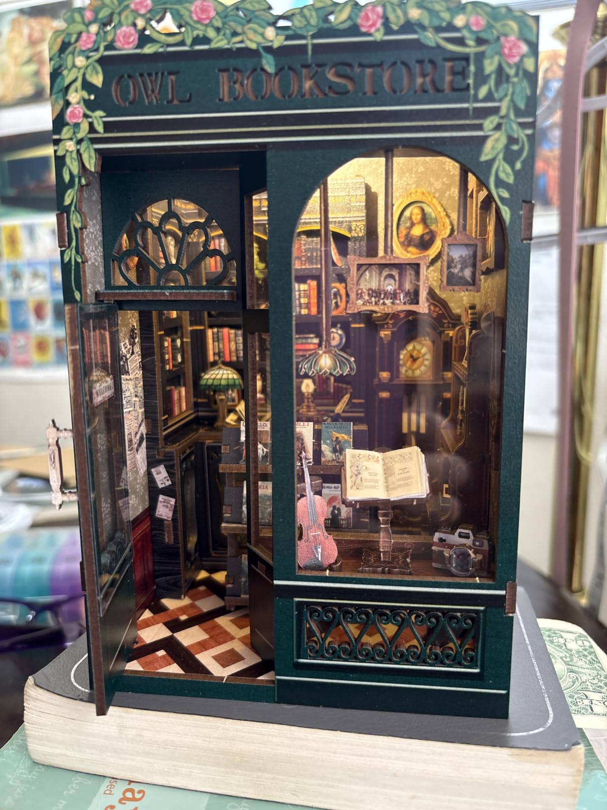 CUTEBEE Book Nook Kit - DIY Miniature House Kit for Adults, Teens and Beginners, Dollhouse Booknook Library Tiny House Bookshelf Decor 3D Wooden Puzzle, Gifts for Family, Friends (Owl Bookstore) customer photo 2