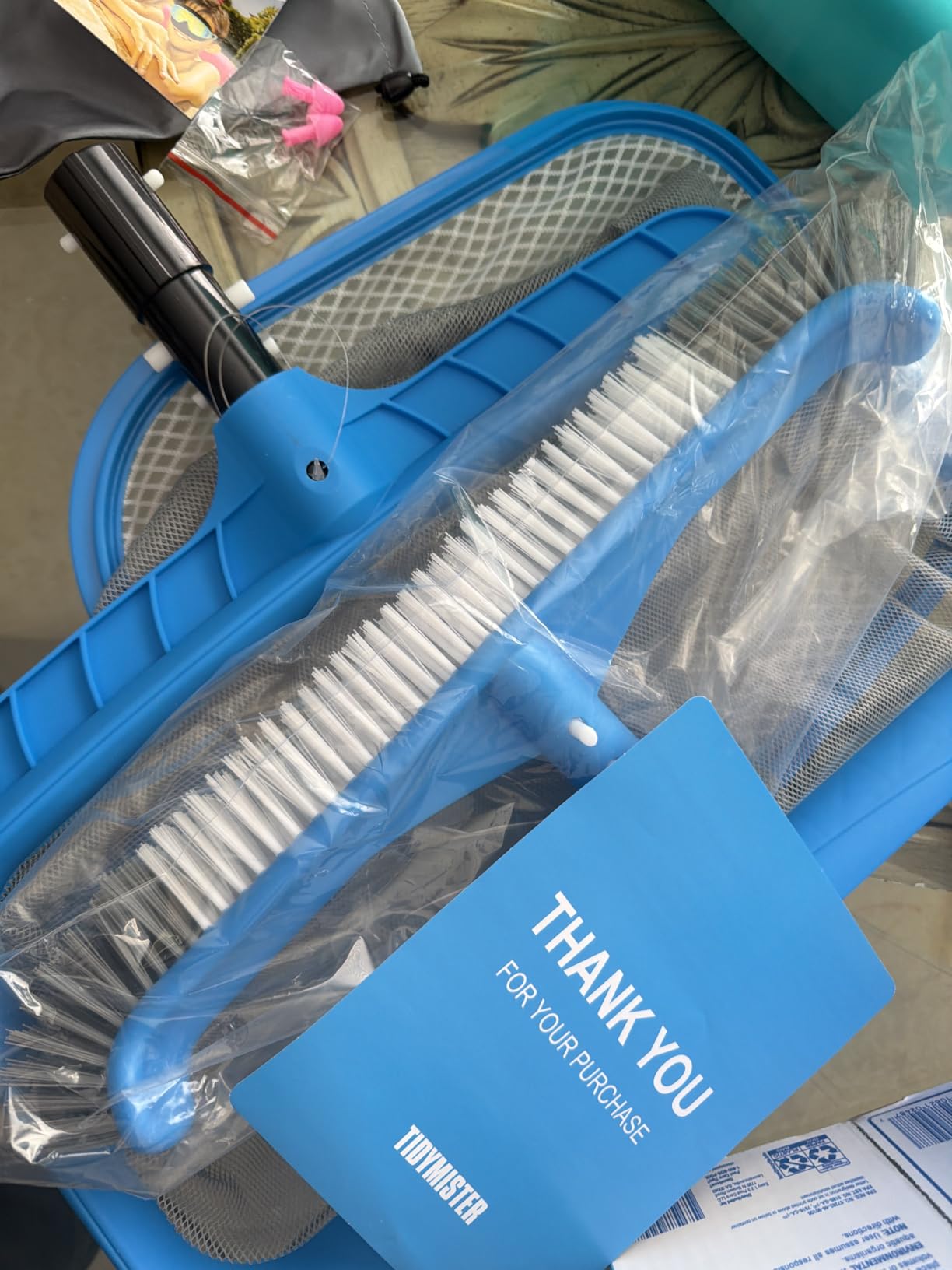 TidyMister Pool Net with 10 ft Pole and Brush Set, 3-Piece Pool Cleaning Kit with Ultra Fine Mesh Skimmer Net, Round End Brush for Above Ground Pools, Spas and Hot Tubs customer photo 1